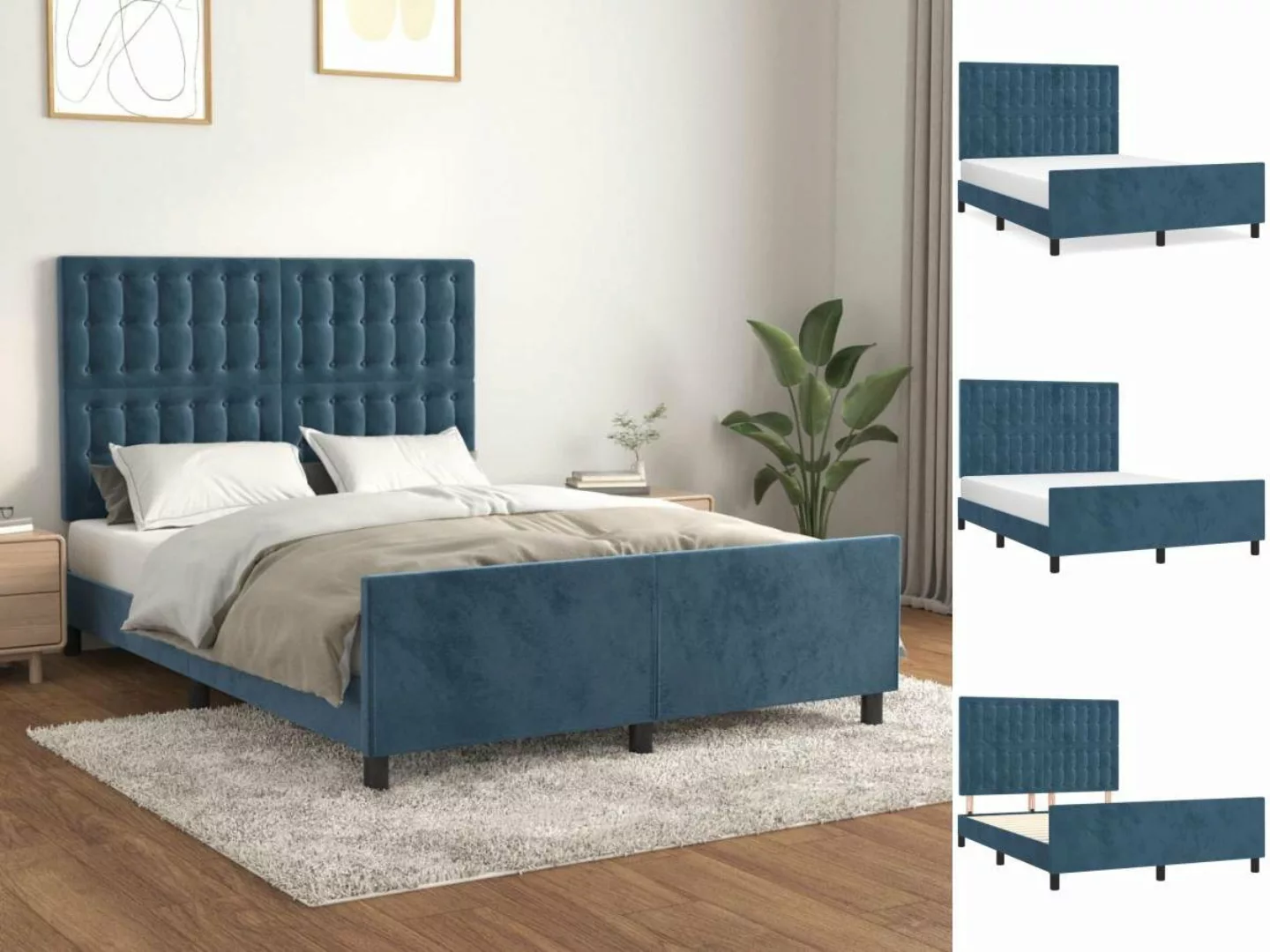 vidaXL Bettgestell Bettrahmen mit Kopfteil Dunkelblau 140x190 cm Samt Bett günstig online kaufen