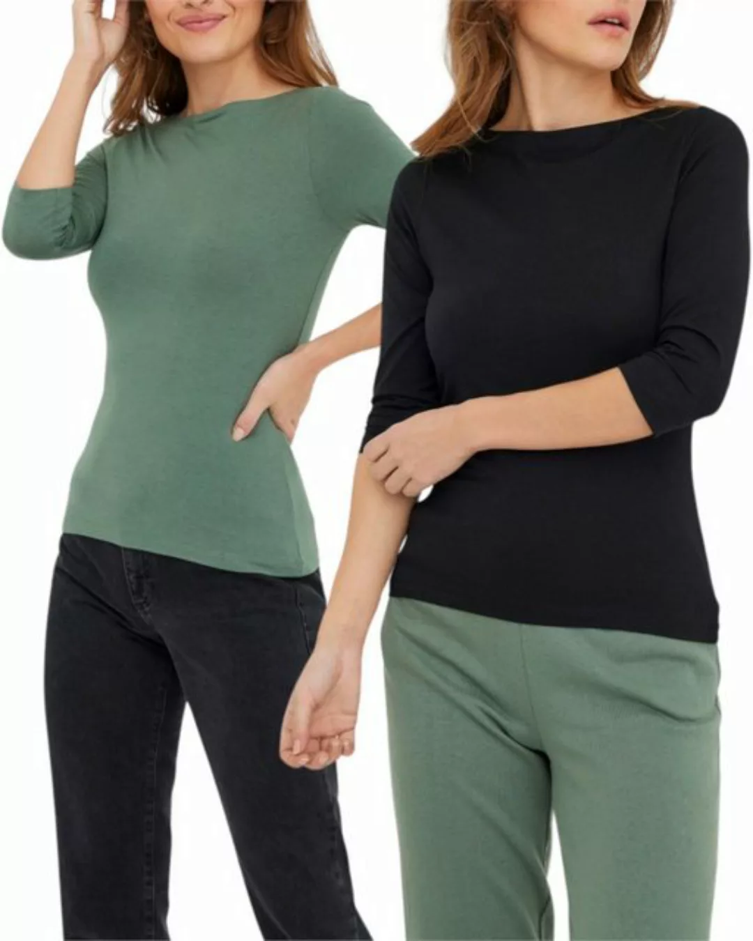 Vero Moda 3/4-Arm-Shirt (Set, 2er-Pack) in Unifarbe günstig online kaufen