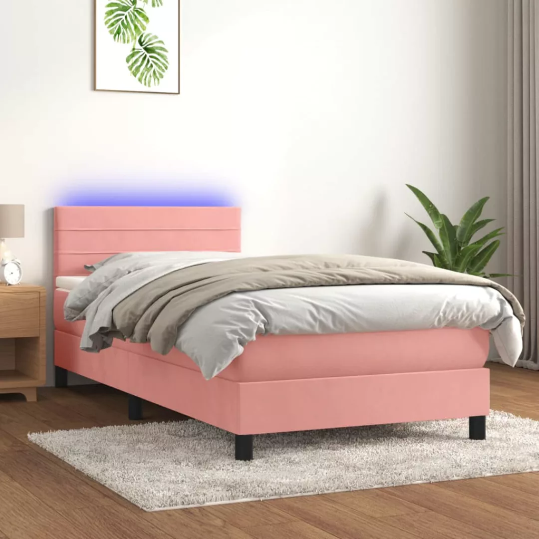 Vidaxl Boxspringbett Mit Matratze & Led Rosa 100x200 Cm Samt günstig online kaufen