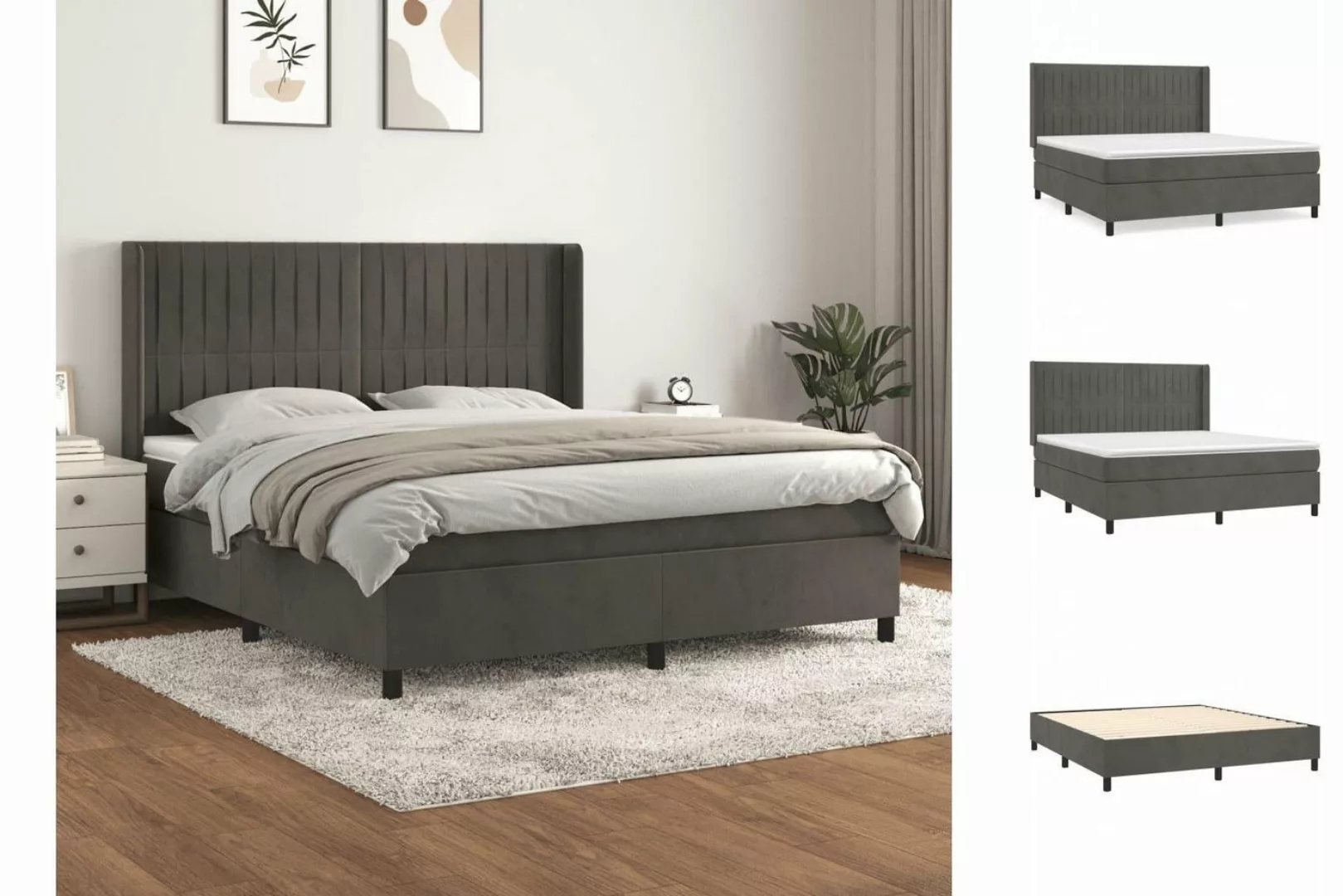 vidaXL Bettgestell Boxspringbett mit Matratze Dunkelgrau 180x200 cm Samt Be günstig online kaufen