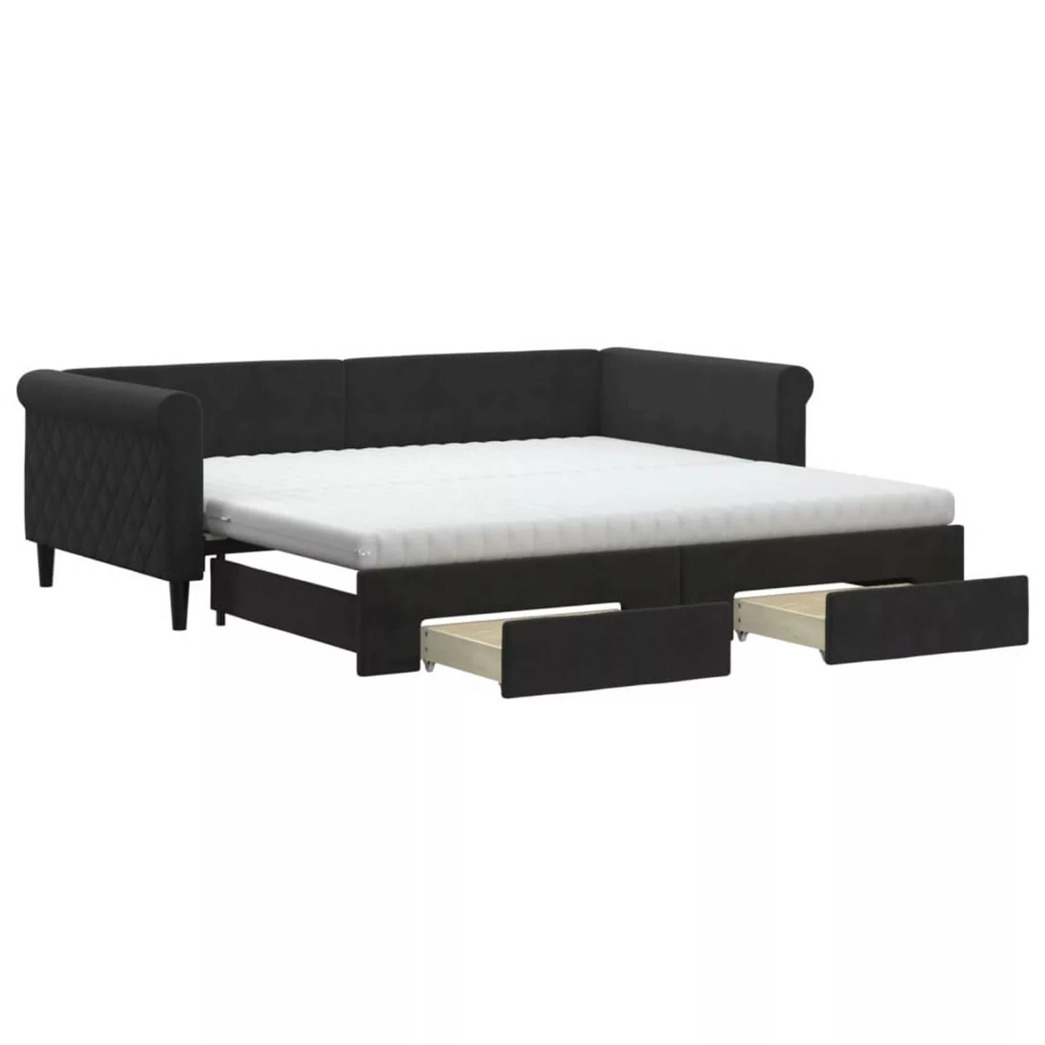 vidaXL Bett, Tagesbett Ausziehbar mit Schubladen Schwarz 100x200 cm Samt günstig online kaufen