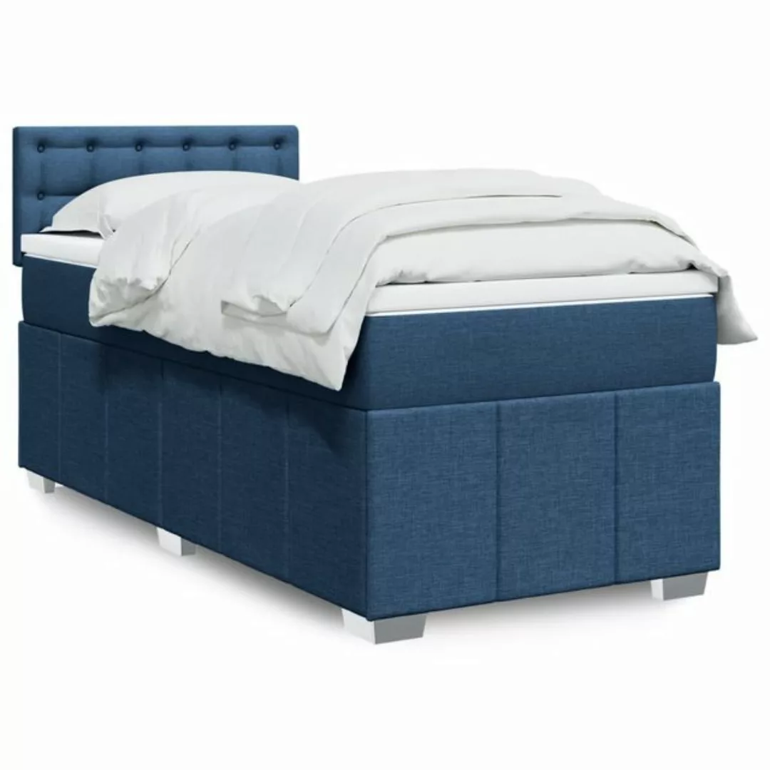 vidaXL Boxspringbett, Boxspringbett mit Matratze Blau 90x200 cm Stoff günstig online kaufen