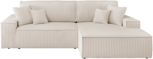 andas Ecksofa Finnley Schlafsofa 267 cm in Bouclé, Struktur fein u. Cord, L günstig online kaufen