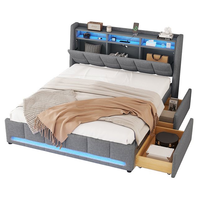 Sweiko Polsterbett Doppelbett Stauraumbett 140 x 200 cm (Funktionsbett mit günstig online kaufen