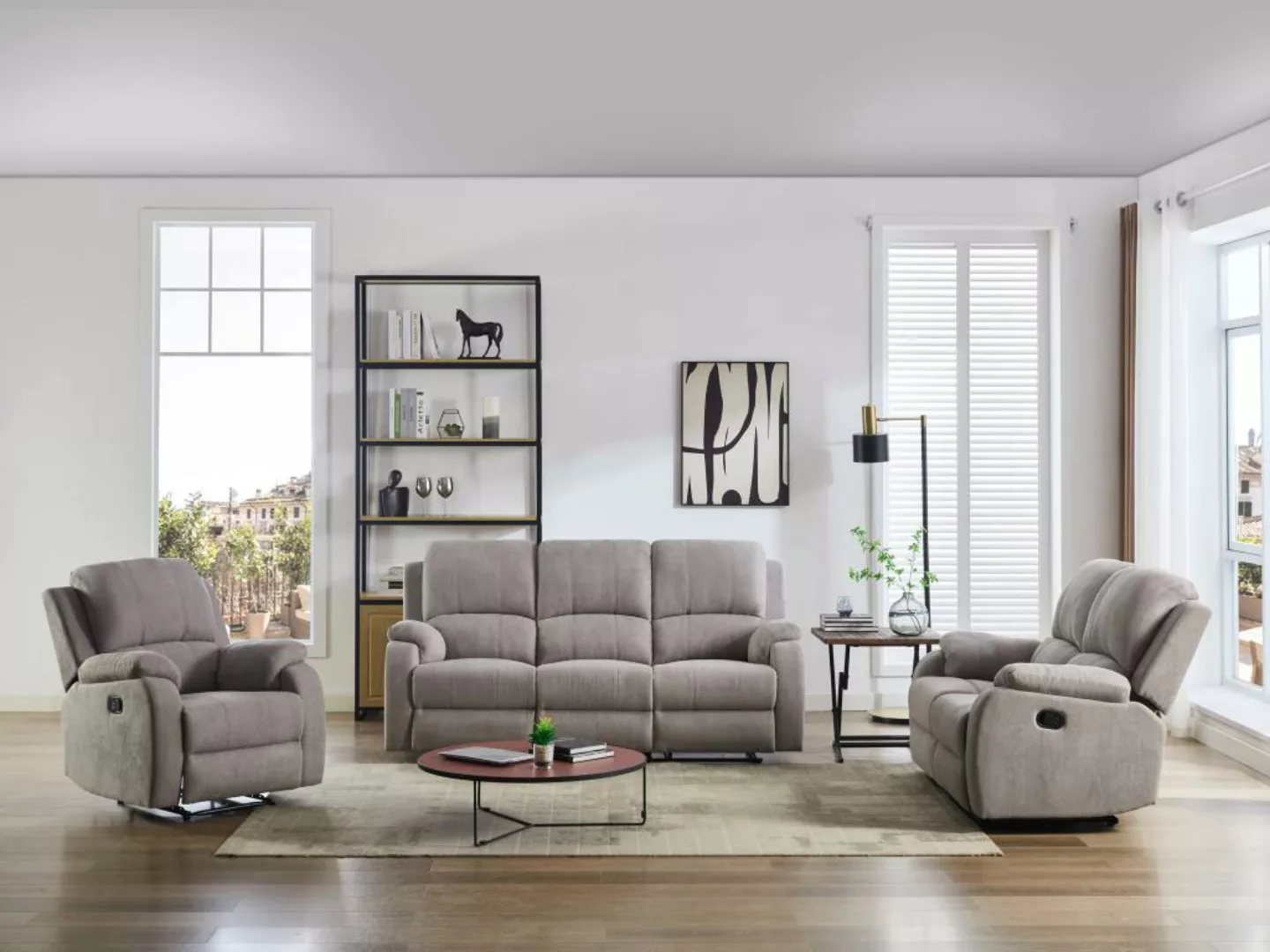 Relaxsofa 3-Sitzer & Relaxsessel - Mikrofaser - Hellgrau - BRODY günstig online kaufen