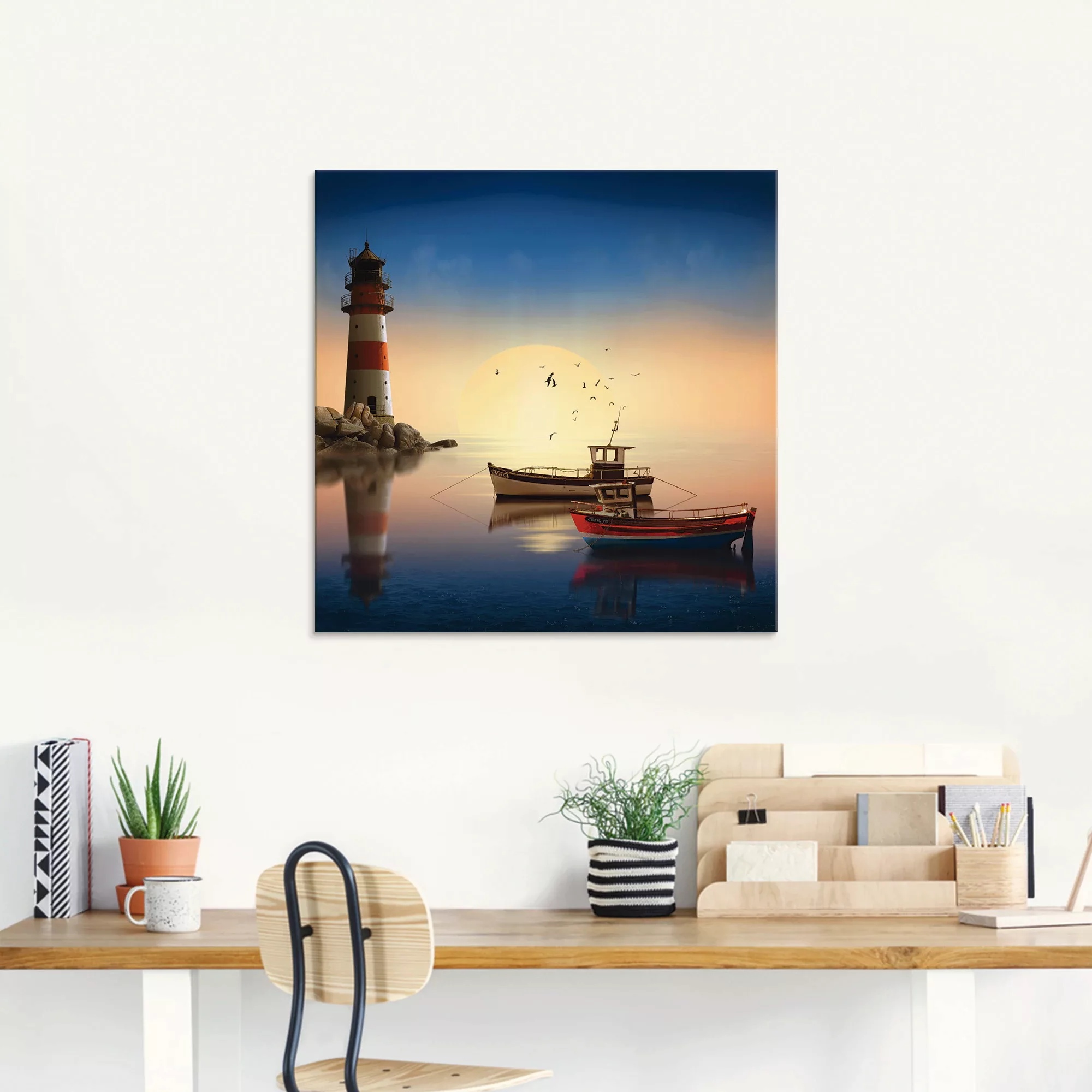Artland Glasbild »Kleiner Hafen mit Leuchtturm«, Gebäude, (1 St.) günstig online kaufen