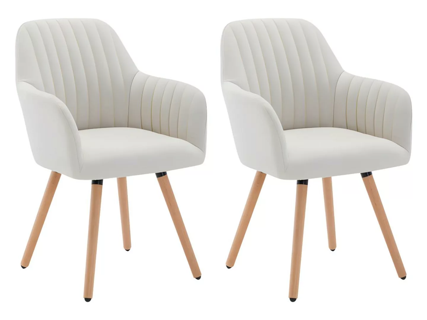 Stuhl mit Armlehnen 2er-Set - Stoff & Metall in Holzoptik - Cremefarben - E günstig online kaufen