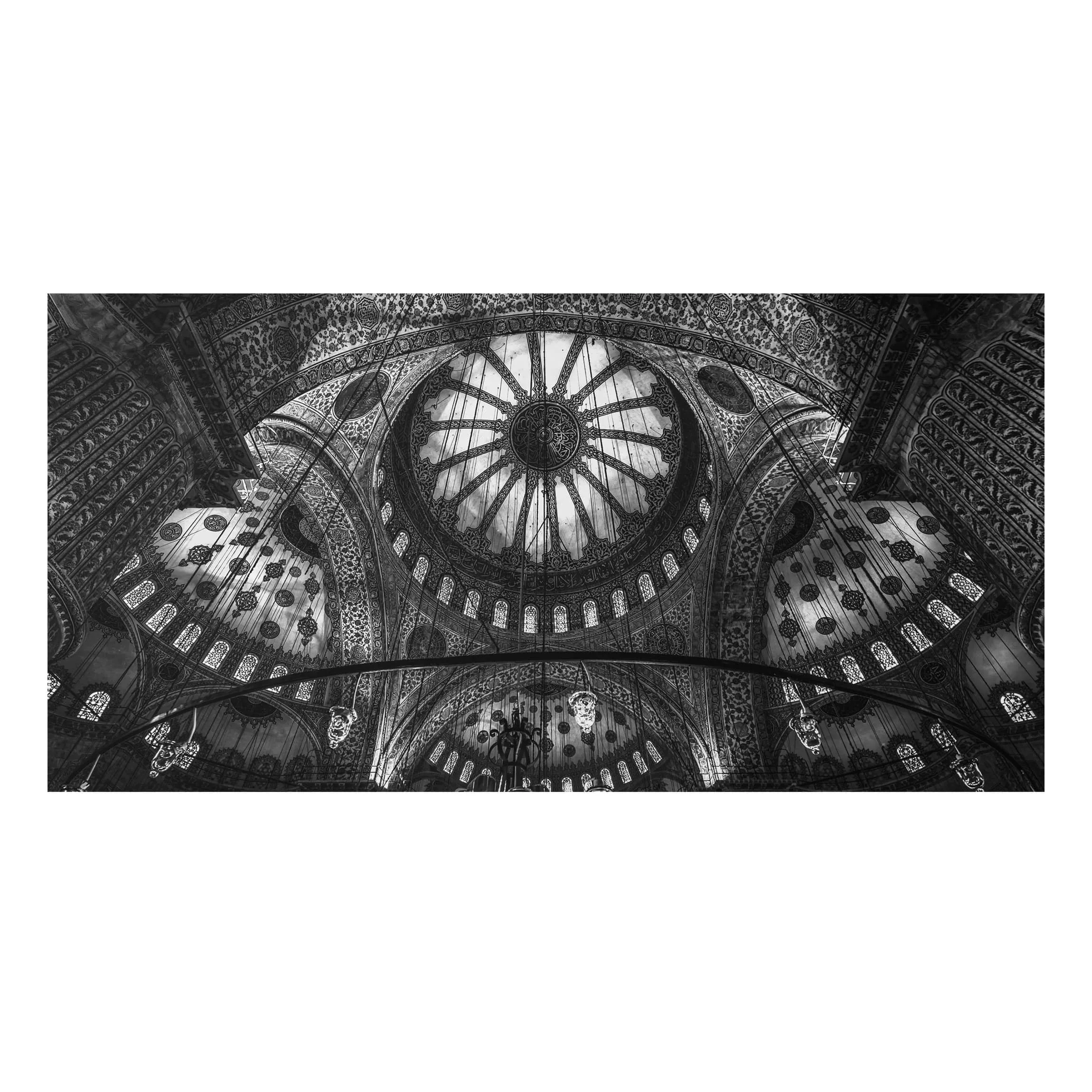 Alu-Dibond Bild Schwarz-Weiß - Querformat Die Kuppeln der blauen Moschee günstig online kaufen
