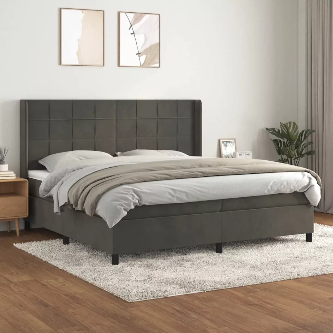 vidaXL Bettgestell Boxspringbett mit Matratze Dunkelgrau 200x200 cm Samt Be günstig online kaufen