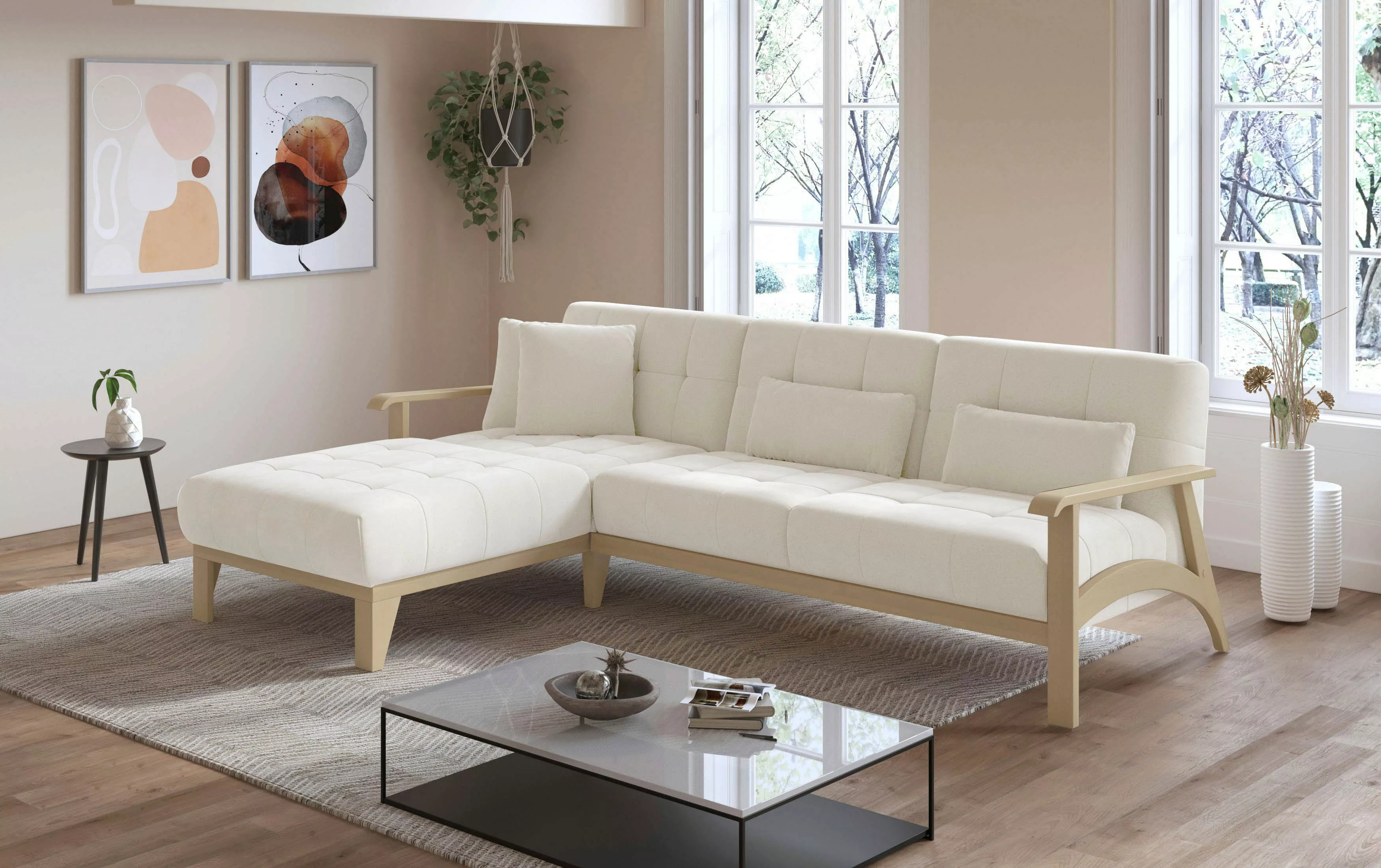 sit&more Ecksofa "Billund L-Form", Armlehnen aus eichefarbigem Buchenholz, günstig online kaufen