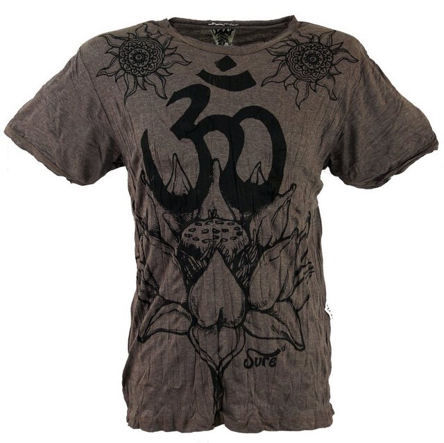 Guru-Shop T-Shirt Sure Herren T-Shirt Lotus OM - taupe Goa Style, Festival, günstig online kaufen