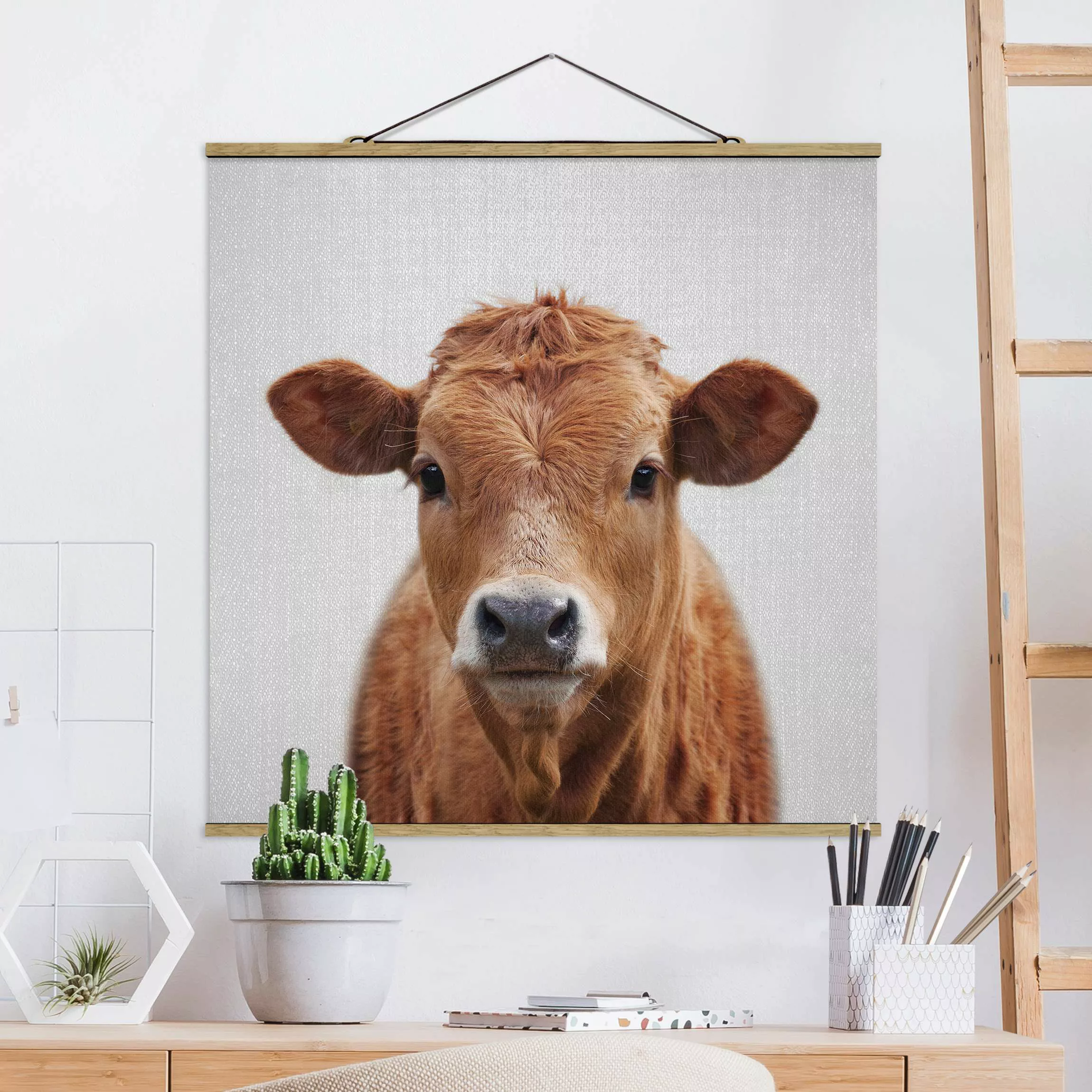 Stoffbild mit Posterleisten Kuh Kathrin günstig online kaufen