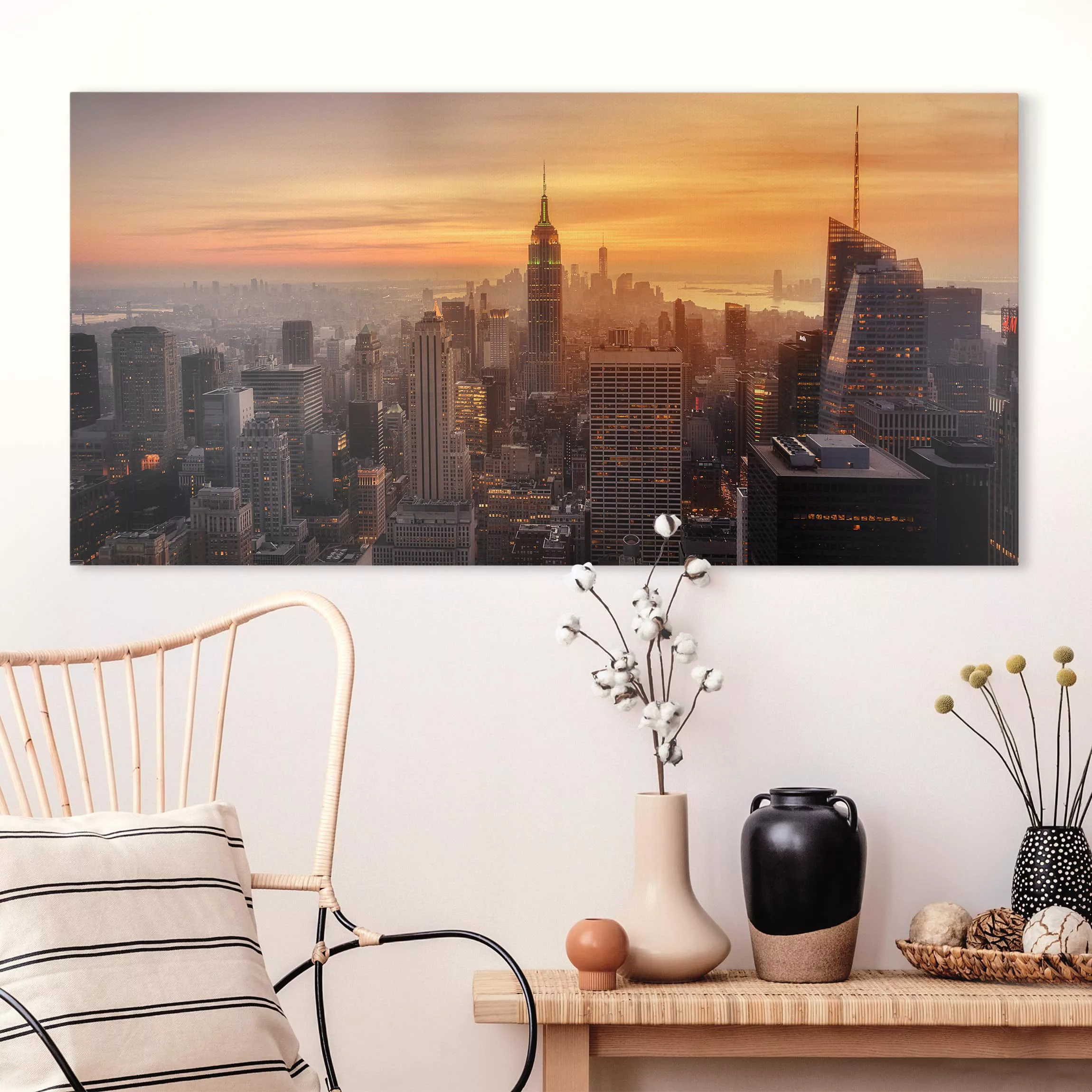 Leinwandbild New York - Querformat Manhattan Skyline Abendstimmung günstig online kaufen