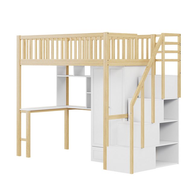 Gotagee Hochbett Kinderbett 90x200 cm Regal Stauraumbett Treppe Holzbett fl günstig online kaufen