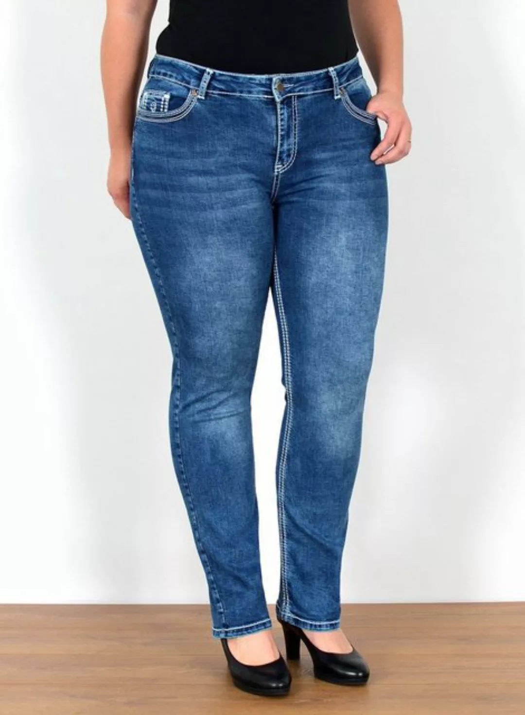 ESRA Straight-Jeans FG11 Straight Fit Jeans Damen High Waist Hose mit weiße günstig online kaufen