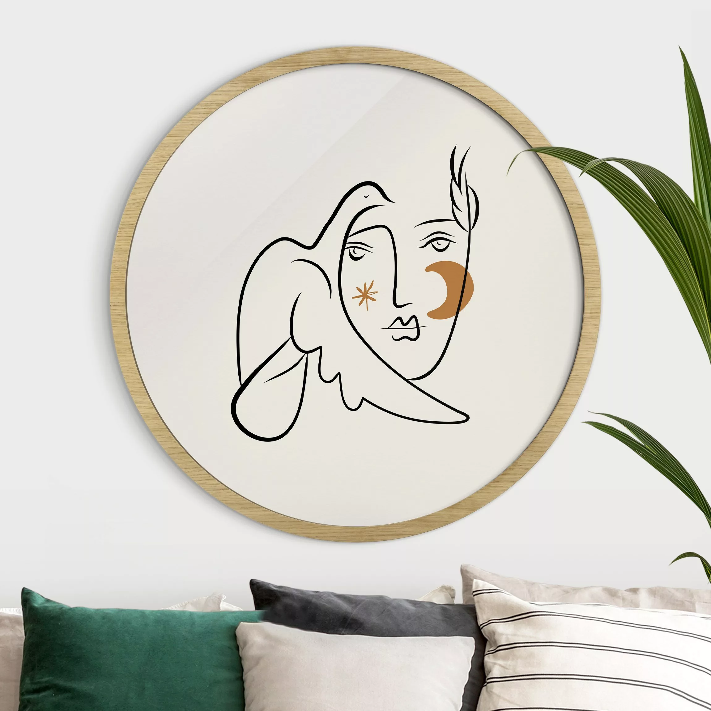 Rundes Gerahmtes Bild Picasso Interpretation - Dame mit Taube II günstig online kaufen