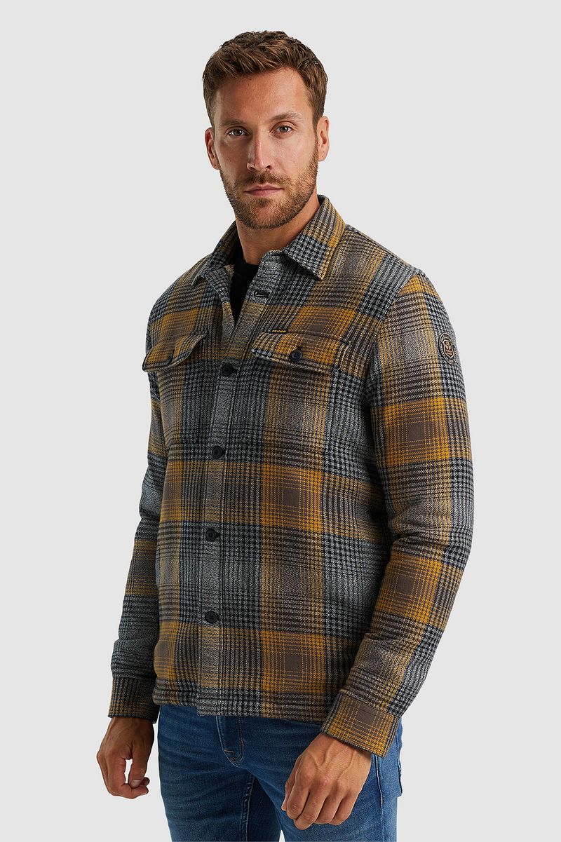 PME Legend Overshirt Fur Lined Kariert Gelb Grau - Größe 3XL günstig online kaufen