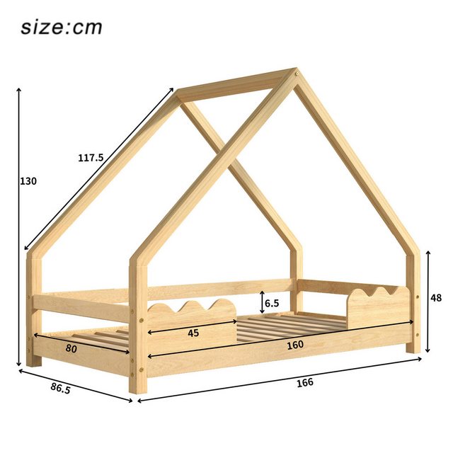 Flieks Kinderbett, Hausbett Kiefernholz Jugendbett 80x160cm günstig online kaufen