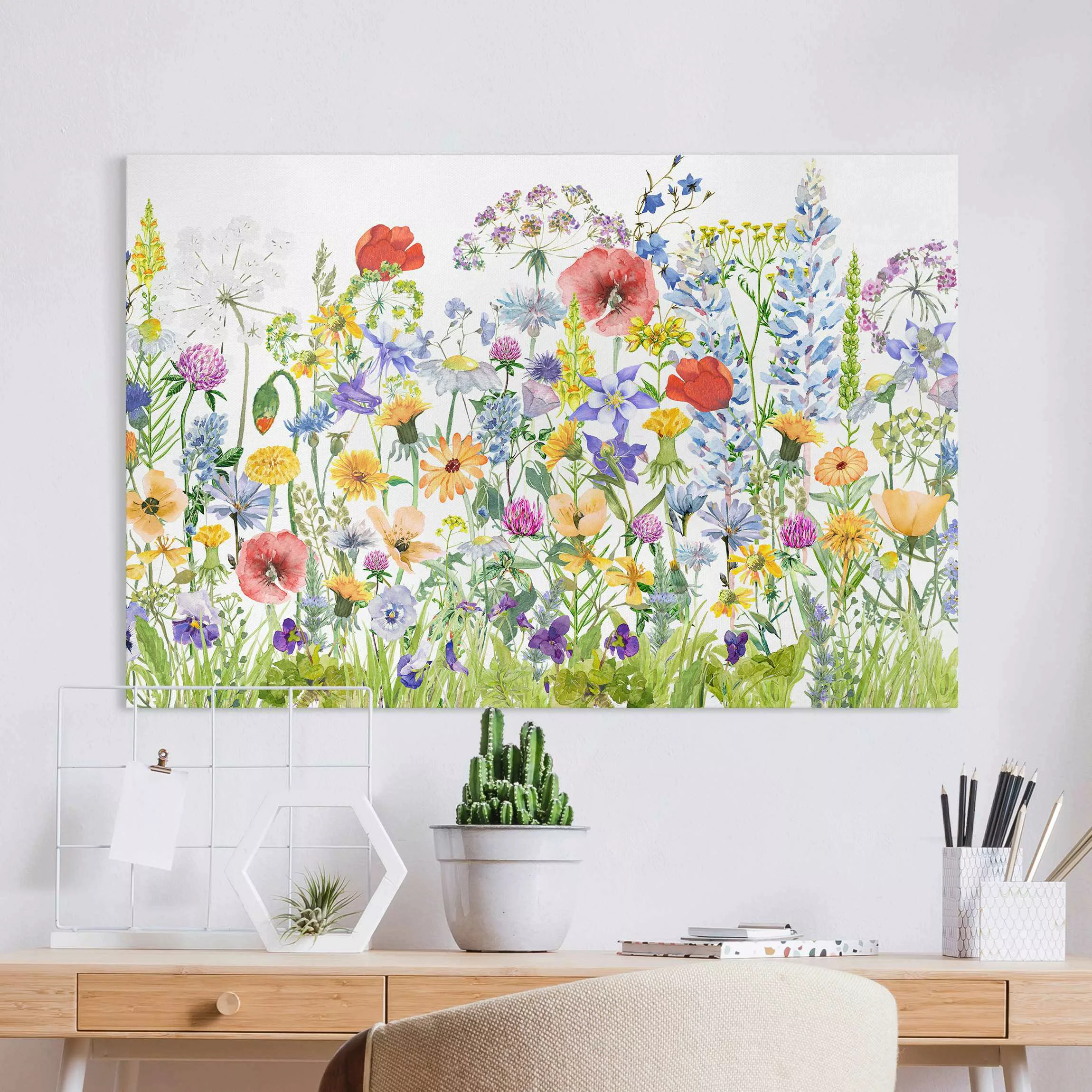 Leinwandbild Aquarellierte Blumenwiese günstig online kaufen