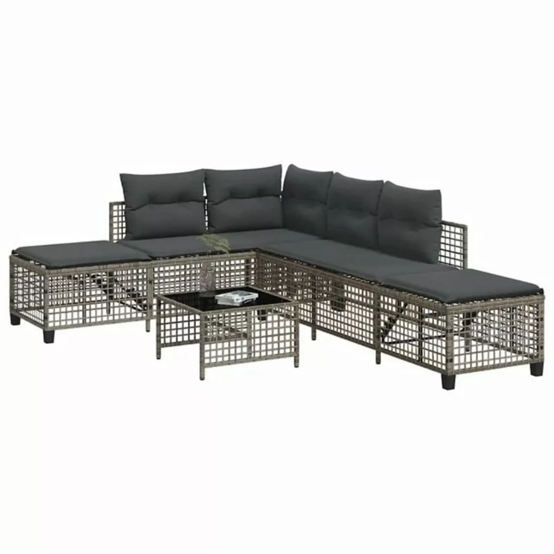 vidaXL Loungesofa 3-tlg. Garten-Ecksofa-Set mit Kissen Hellgrau Poly Rattan günstig online kaufen