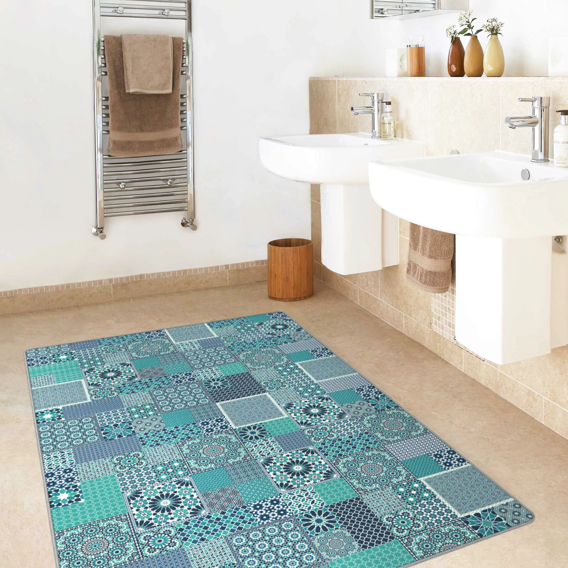 Teppich Marokkanische Mosaikfliesen türkis blau günstig online kaufen