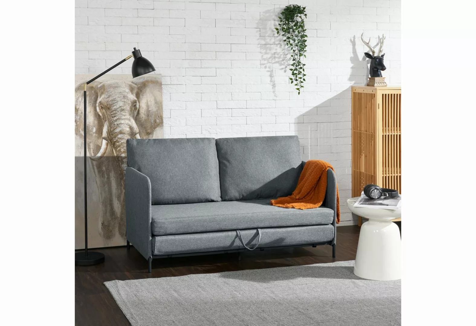 en.casa Schlafsofa, »Soini« mit Liegefunktion 2-Sitzer 78x125x67 cm Dunkelg günstig online kaufen