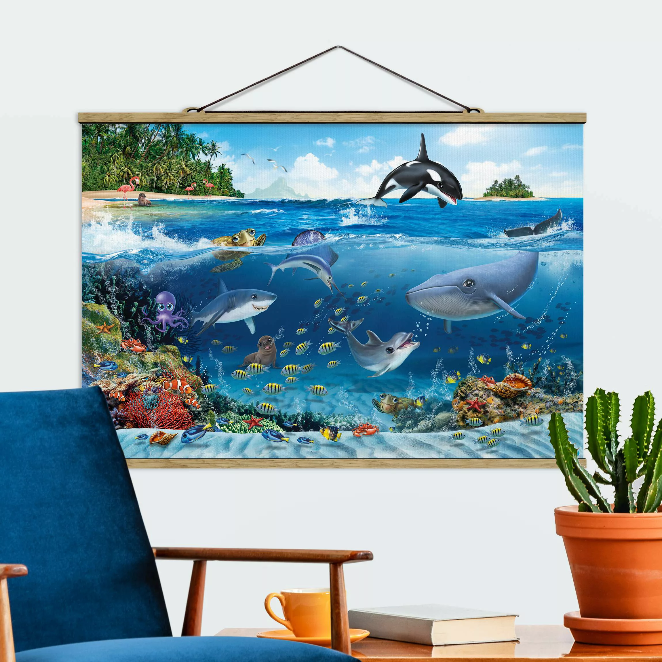 Stoffbild Strand mit Posterleisten - Querformat Animal Club International - günstig online kaufen
