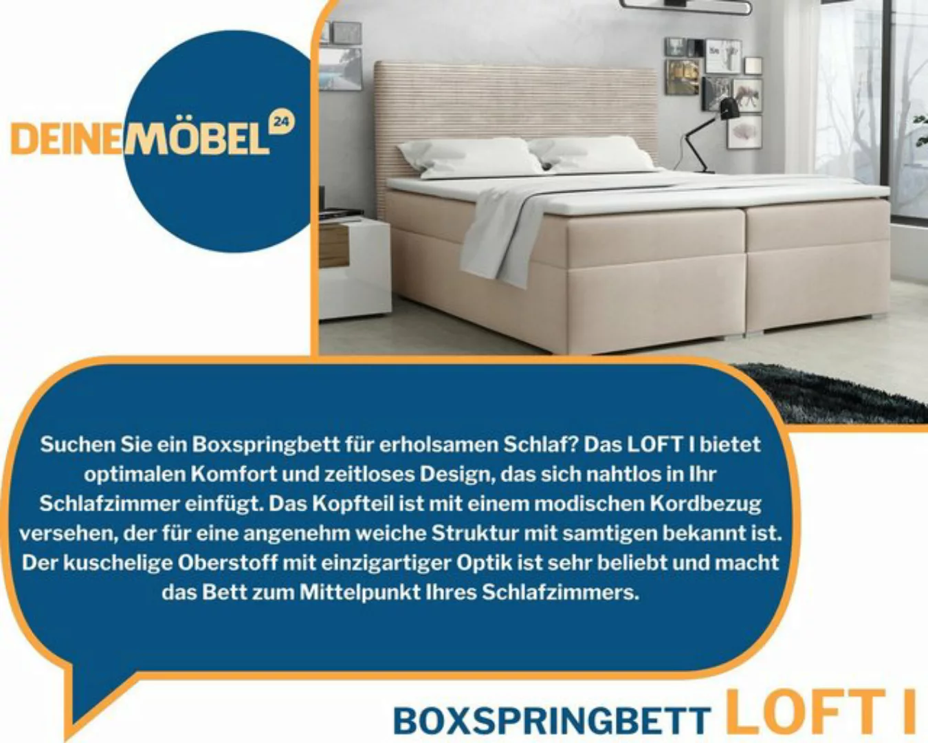 Deine Möbel 24 Boxspringbett Polsterbett Komplettbett Hotelbett LOFT I (Ehe günstig online kaufen