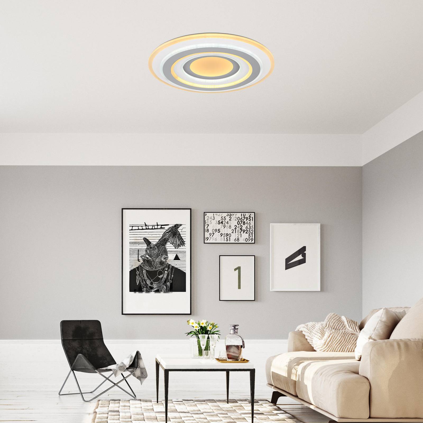 LED-Deckenleuchte Sabatino, weiß/anthrazit, Ø 48 cm, CCT günstig online kaufen