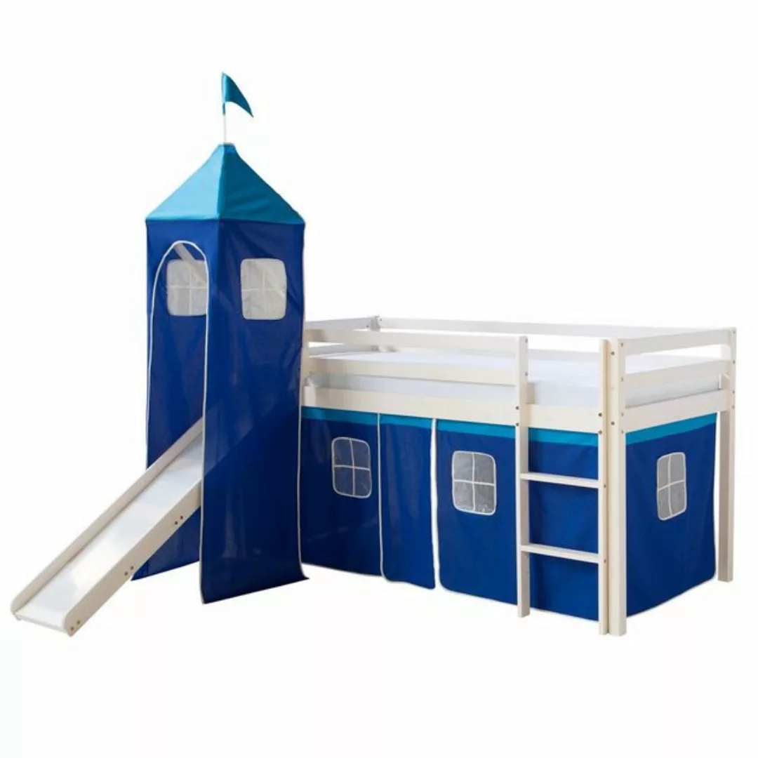 Homestyle4u Hochbett Kinderbett Matratze Rutsche Turm Blau Tunnel günstig online kaufen
