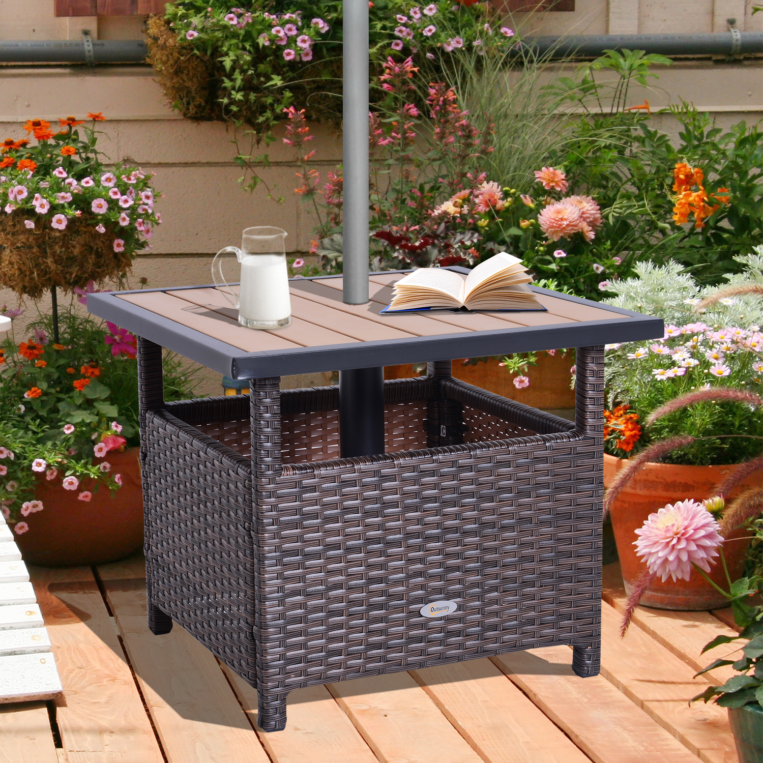 Outsunny Garten-Beistelltisch braun Kunststoff B/H/L: ca. 555x46x555 cm günstig online kaufen