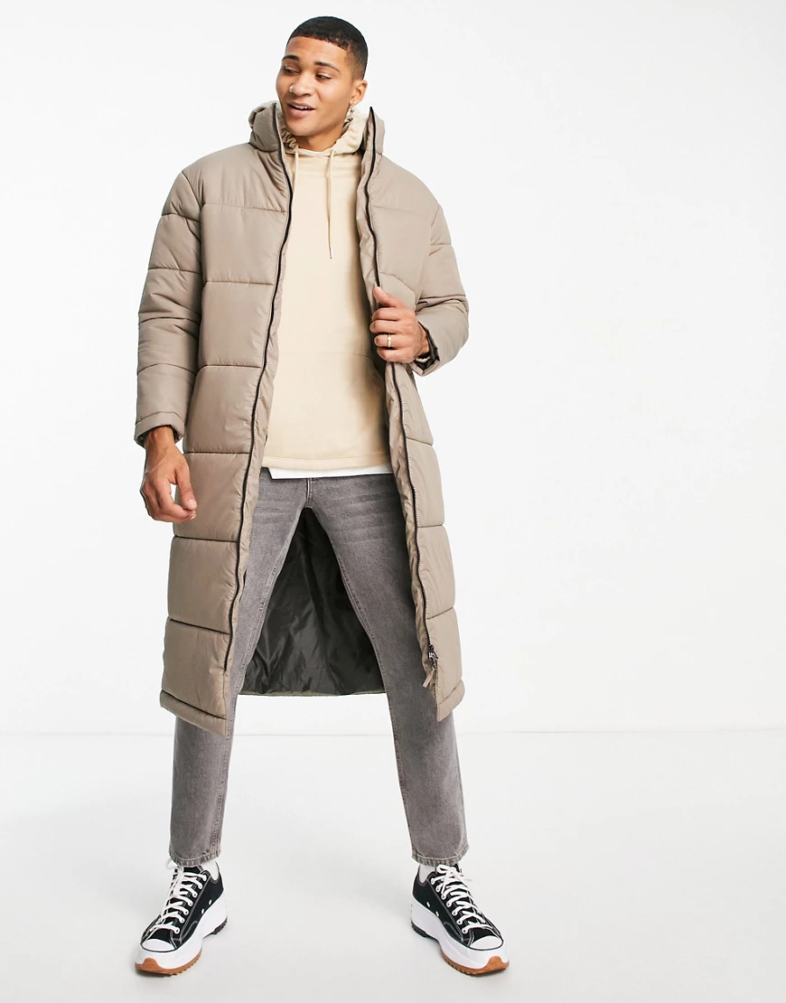 Another Influence – Longline-Steppjacke in Sand-Neutral günstig online kaufen