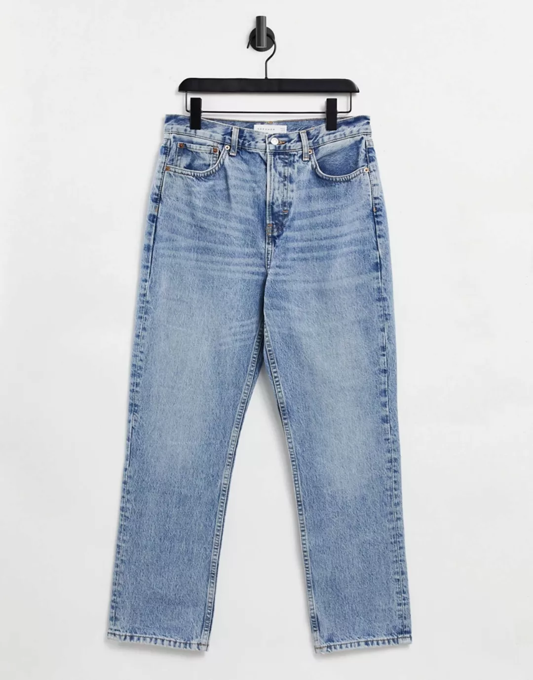 Topshop – Ausgebleichte Dad-Jeans aus recycelter Baumwolle-Blau günstig online kaufen