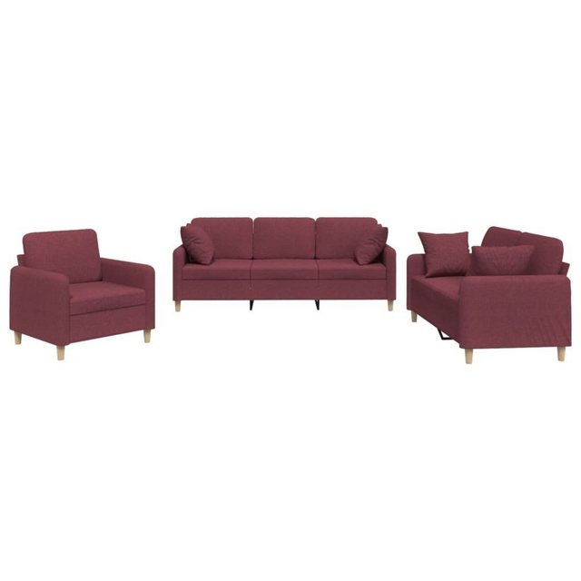 vidaXL Sofa 3-tlg. Sofagarnitur mit Kissen Weinrot Stoff günstig online kaufen