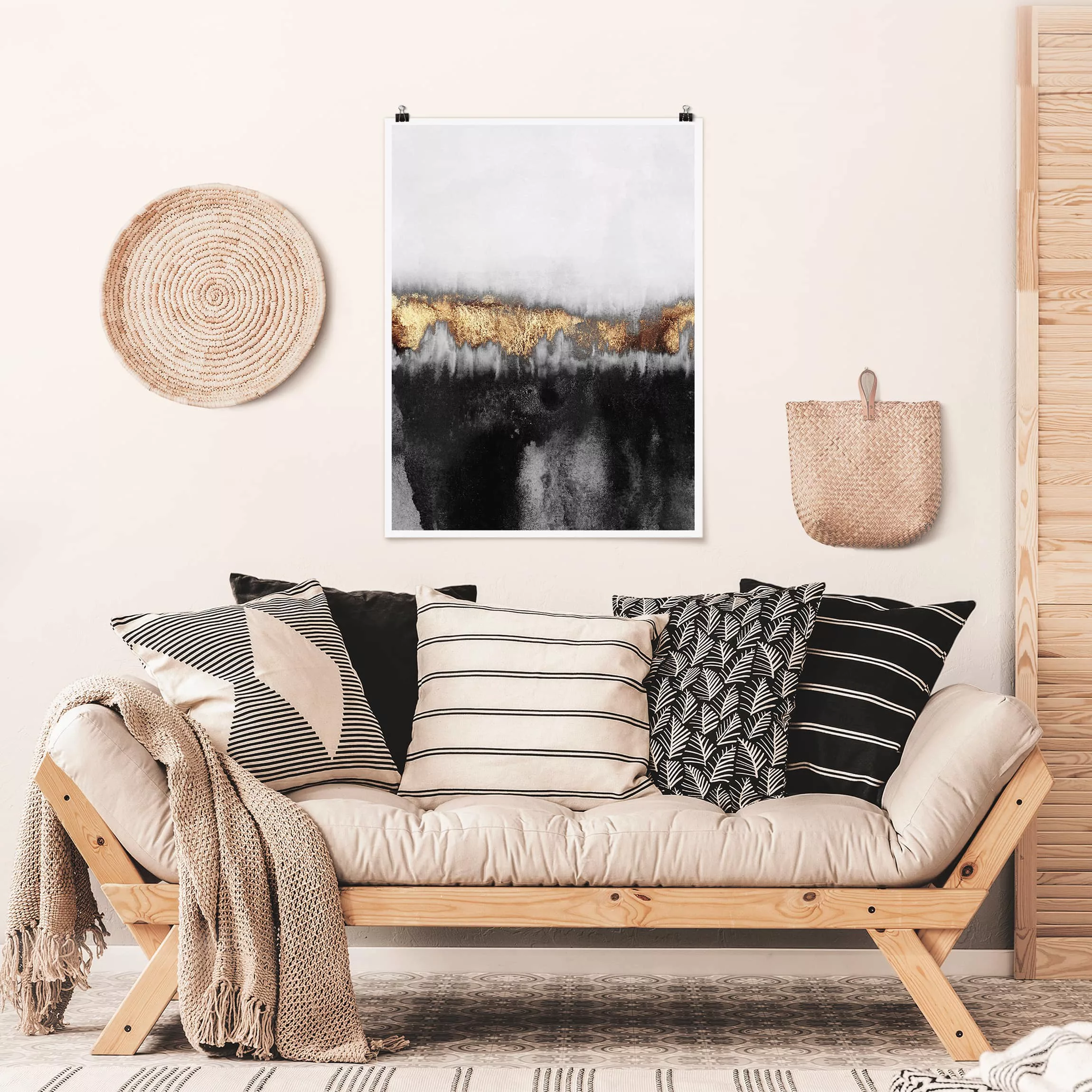 Poster Kunstdruck - Hochformat Goldspuren in Aquarell günstig online kaufen