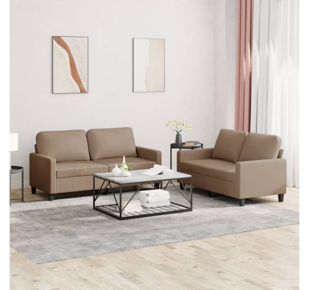 vidaXL Sofa Sofagarnitur mit Kissen Kunstleder, Standard, Braun günstig online kaufen