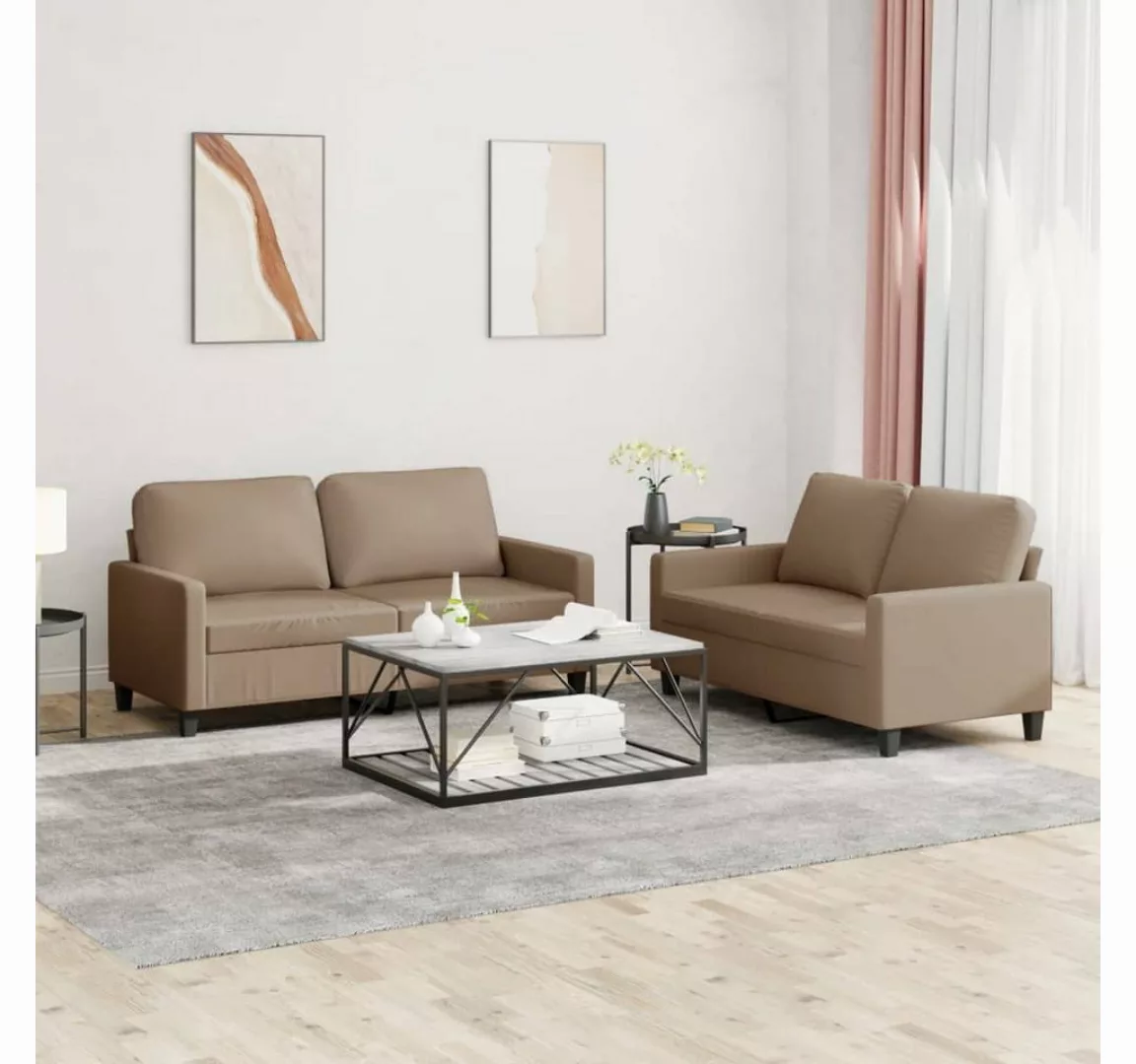 vidaXL Sofa Sofagarnitur mit Kissen Kunstleder, Standard, Braun günstig online kaufen