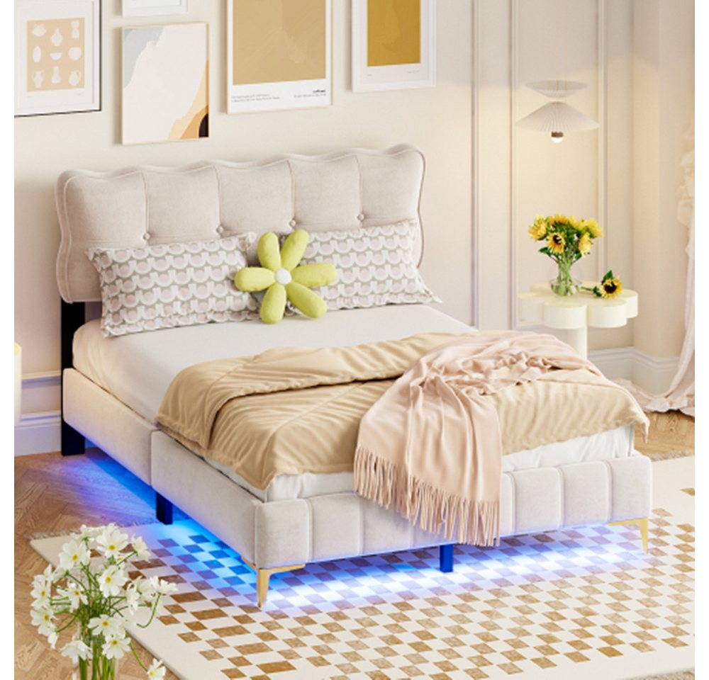 XDeer Polsterbett Polsterbett 140 x 200 cm, Jugendbett, Doppelbett mit LED- günstig online kaufen