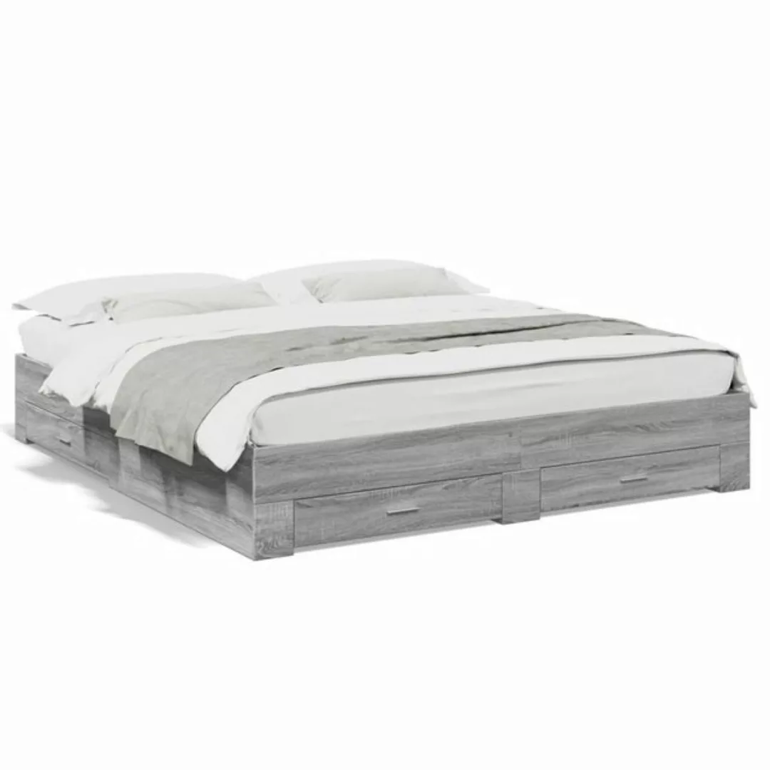 vidaXL Bett Bettgestell mit Schubladen Grau Sonoma 200x200cm Holzwerkstoff günstig online kaufen