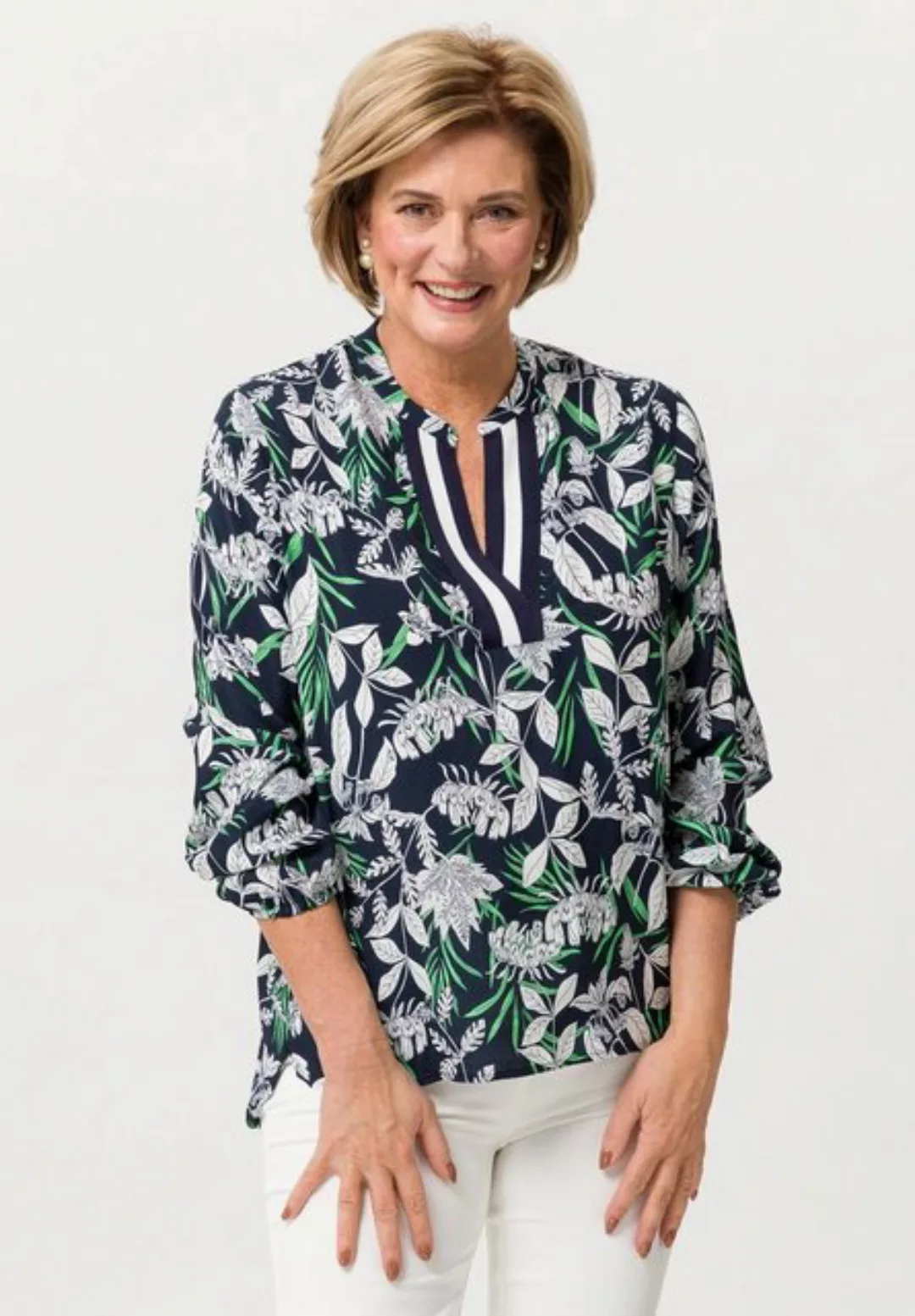 FRANK WALDER Klassische Bluse mit dekorativer Ausschnittblende günstig online kaufen