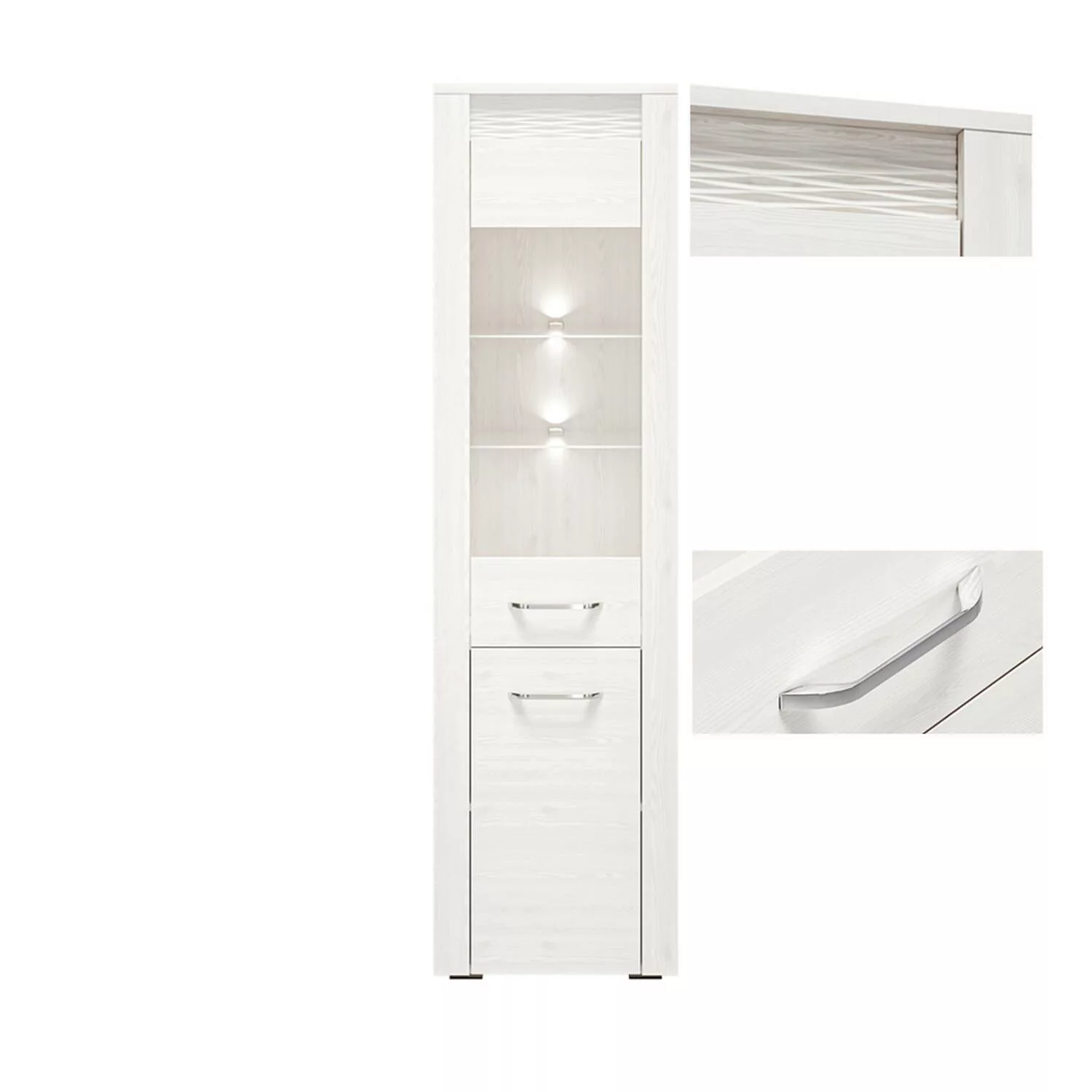 Vitrine CORDOBA-131 in Schnee Kiefer Nb., B/H/T: ca. 55/200/40 cm günstig online kaufen