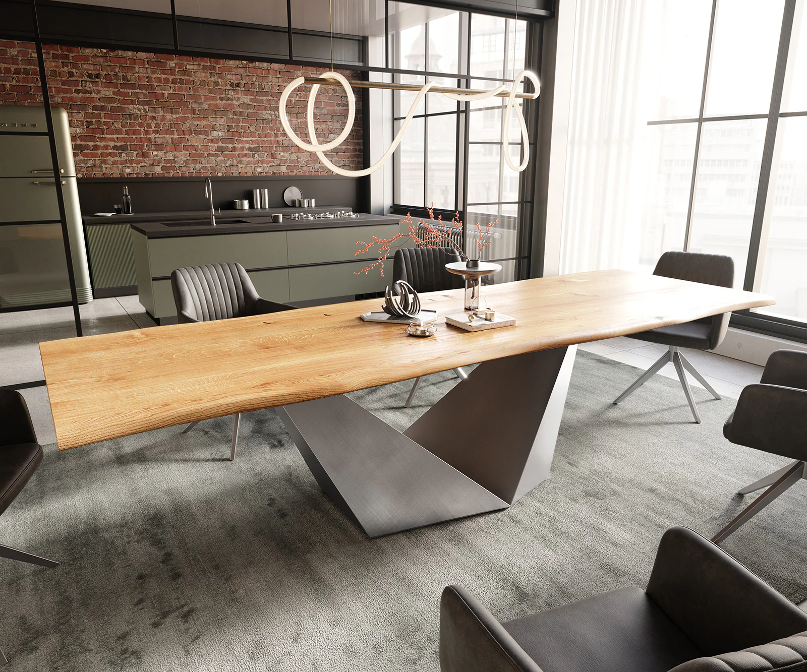 Esstisch Edge 300x100x4 Eiche Natur Prisma Metallic Silber Live-Edge günstig online kaufen