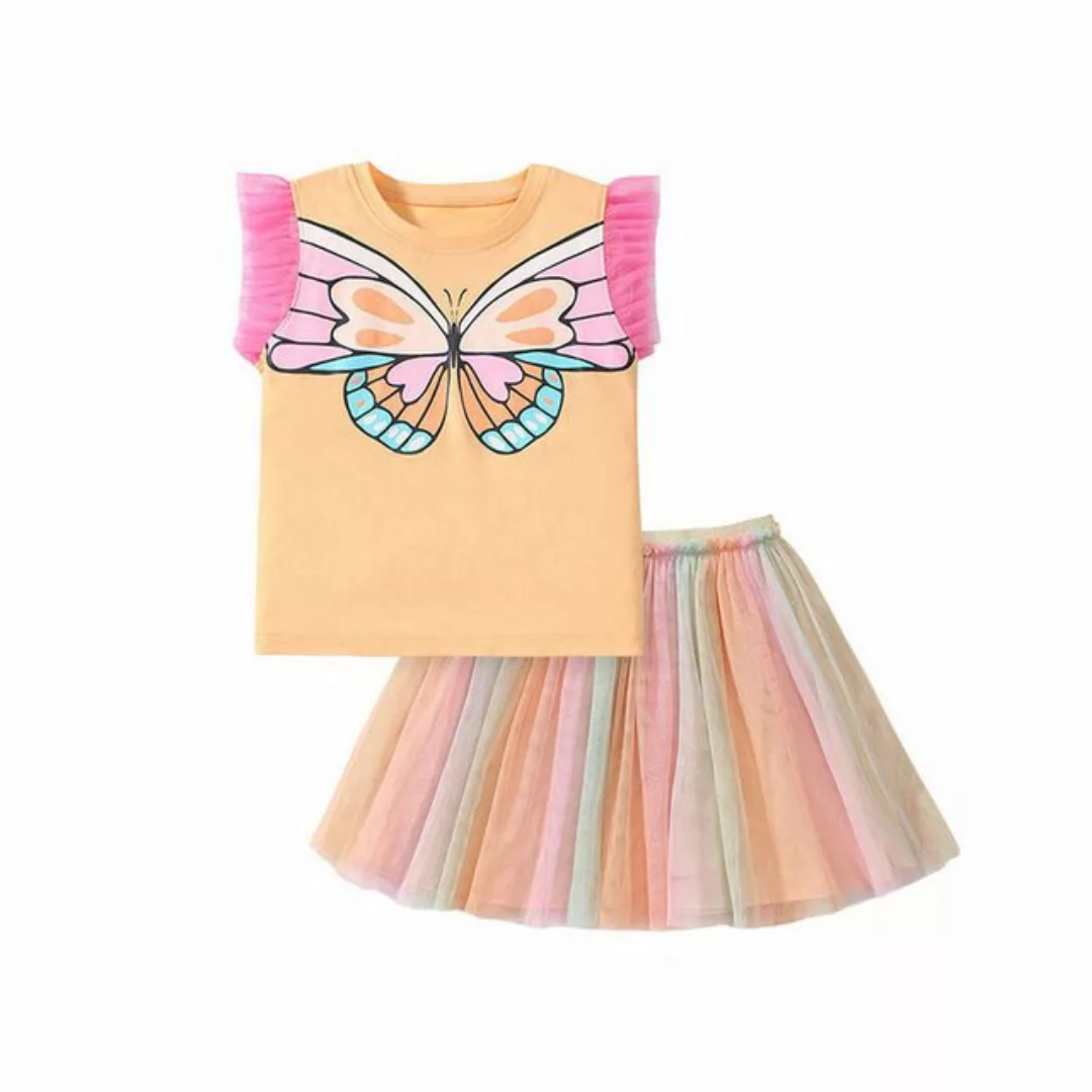 AUKUU Jerseykleid Anzugkleid Schmetterling Kurzarm Netzrock Modeanzug 2-7 J günstig online kaufen