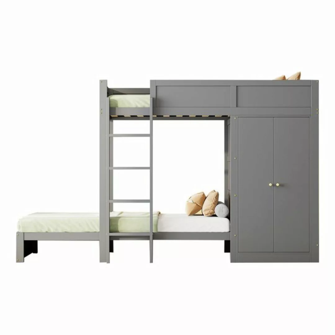 Flieks Etagenbett, Kinderbett 90x200cm mit Kleiderschrank und Sicherheitsle günstig online kaufen