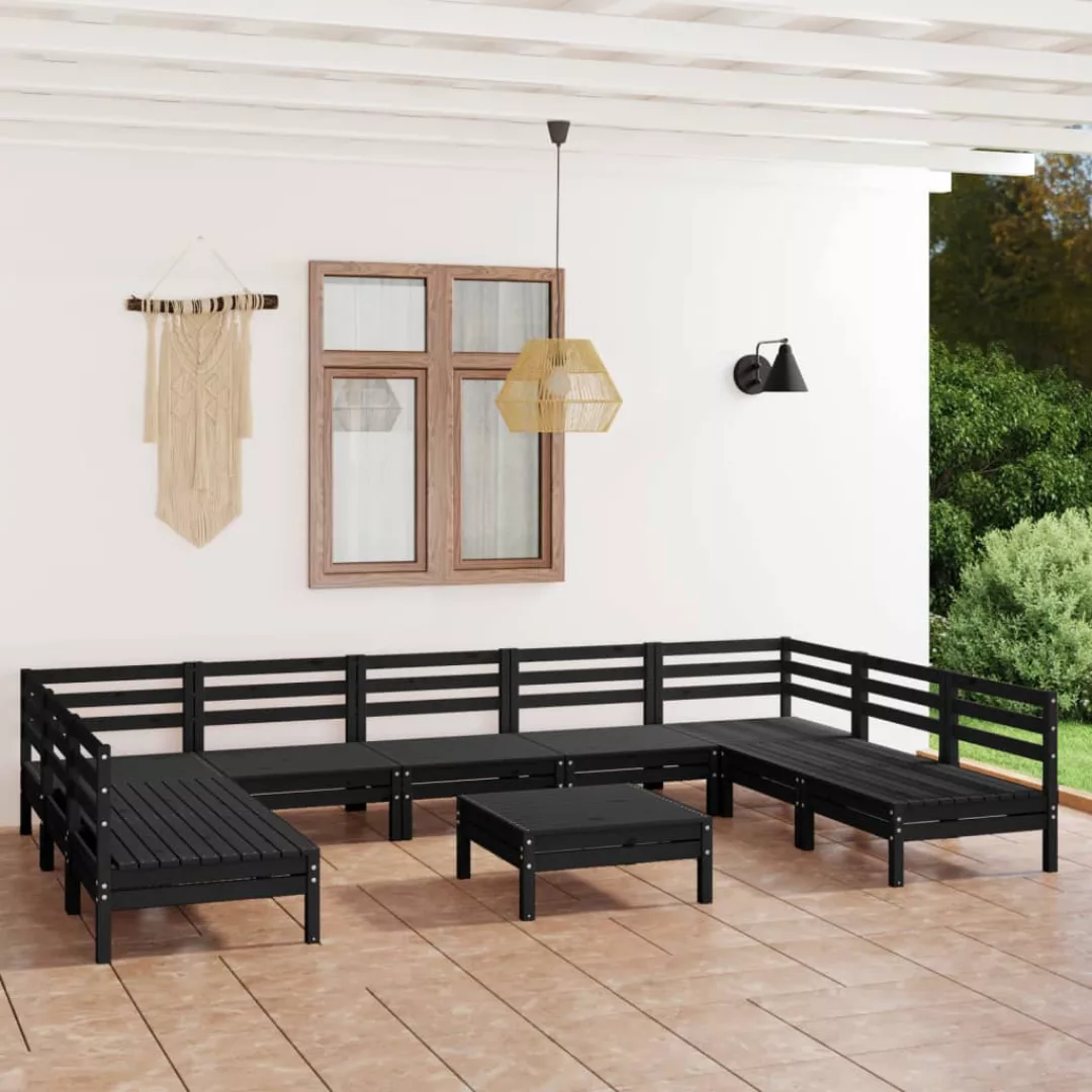 10-tlg. Garten-lounge-set Schwarz Massivholz Kiefer günstig online kaufen