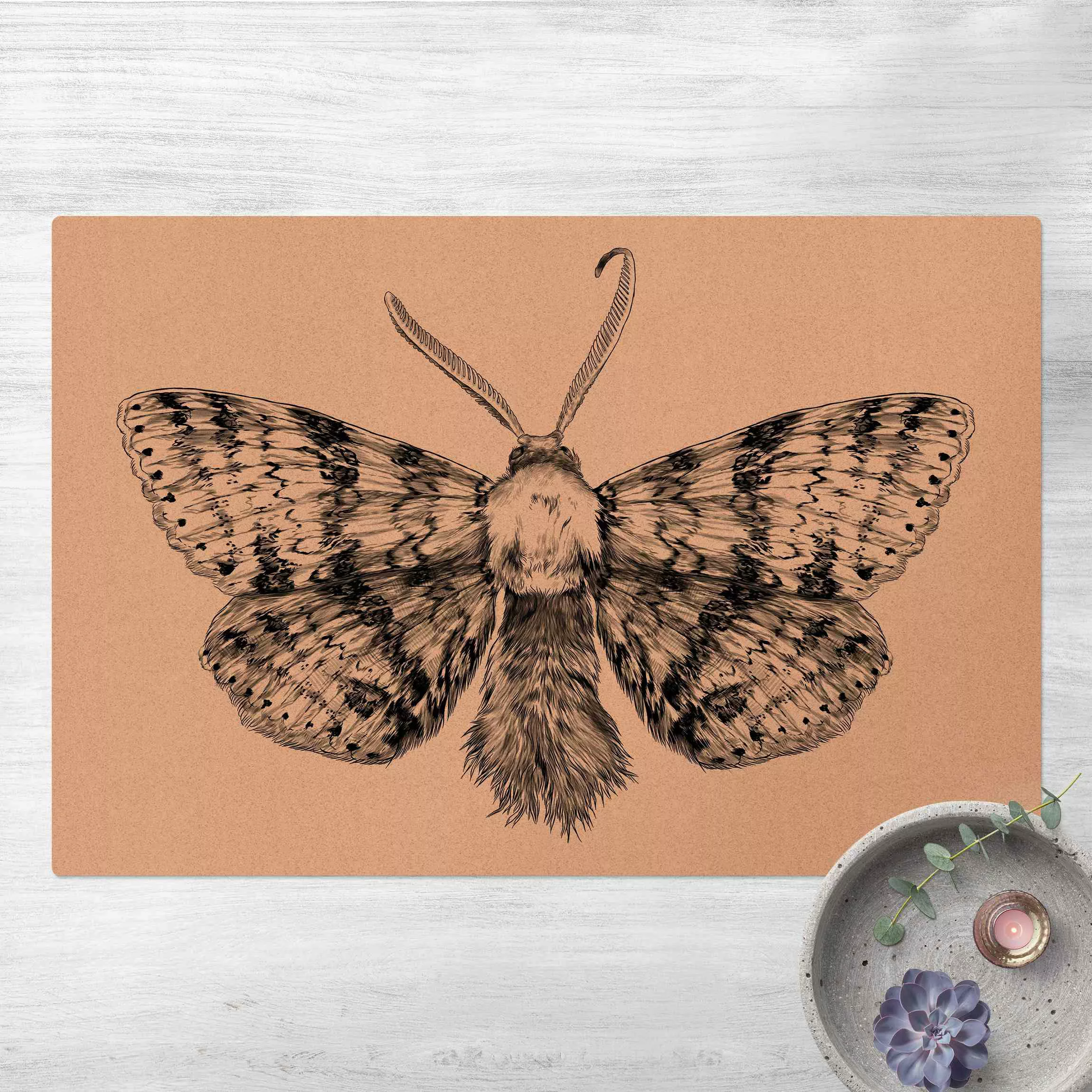 Kork-Teppich Illustration fliegende Motte Schwarz günstig online kaufen