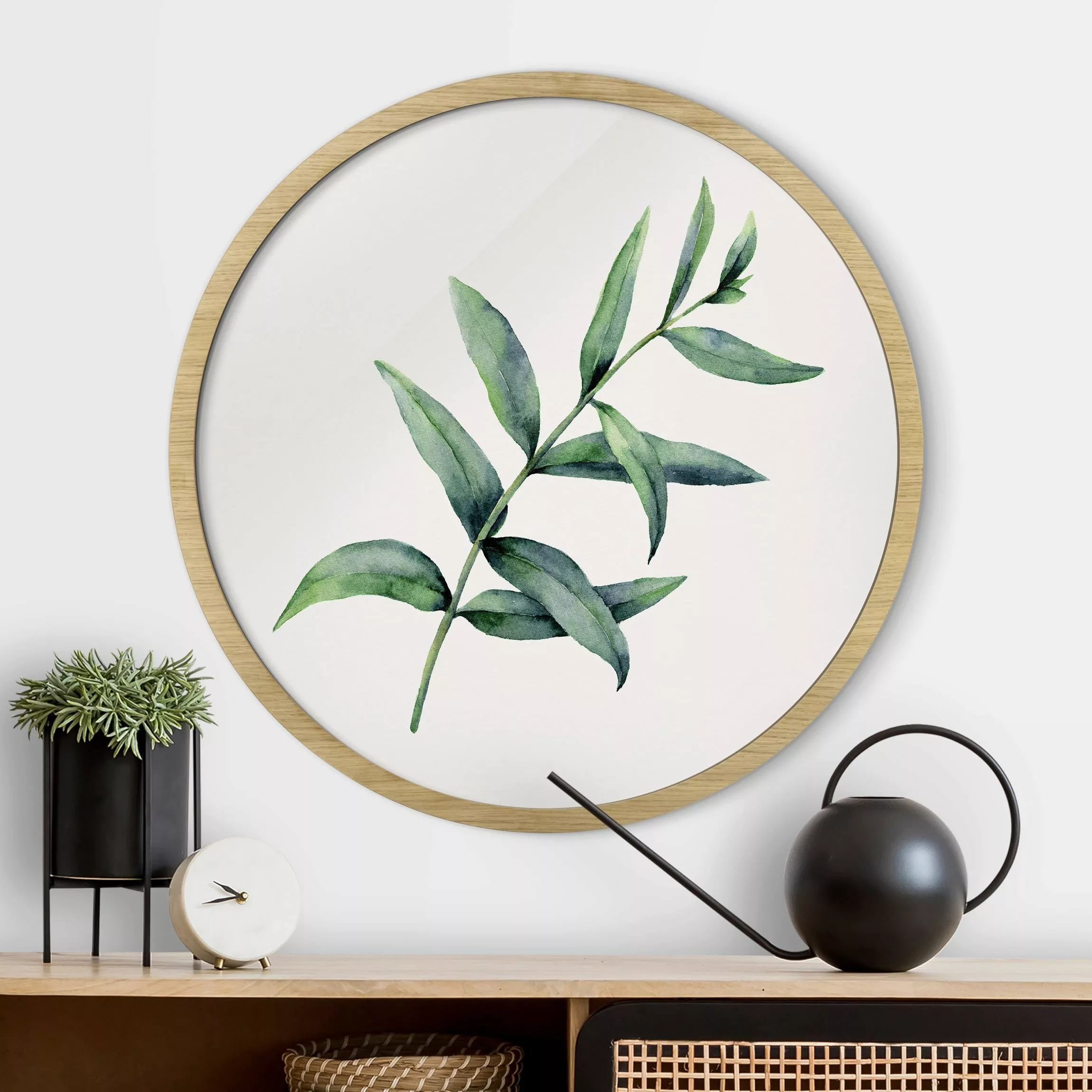 Rundes Gerahmtes Bild Aquarell Eucalyptus I günstig online kaufen