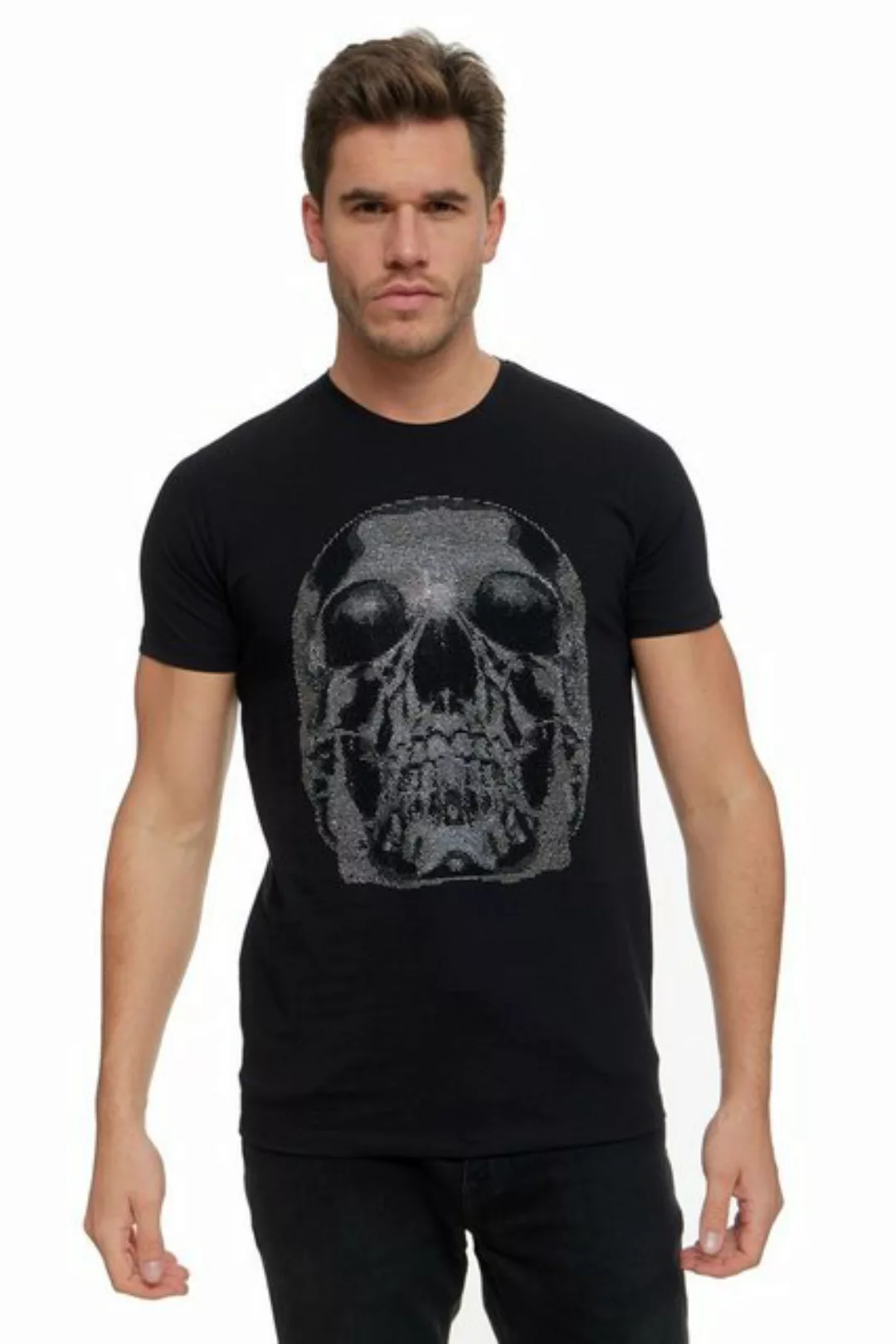 TRUENO T-Shirt Herren Totenkopf Strass Partyshirt von TRUENO günstig online kaufen