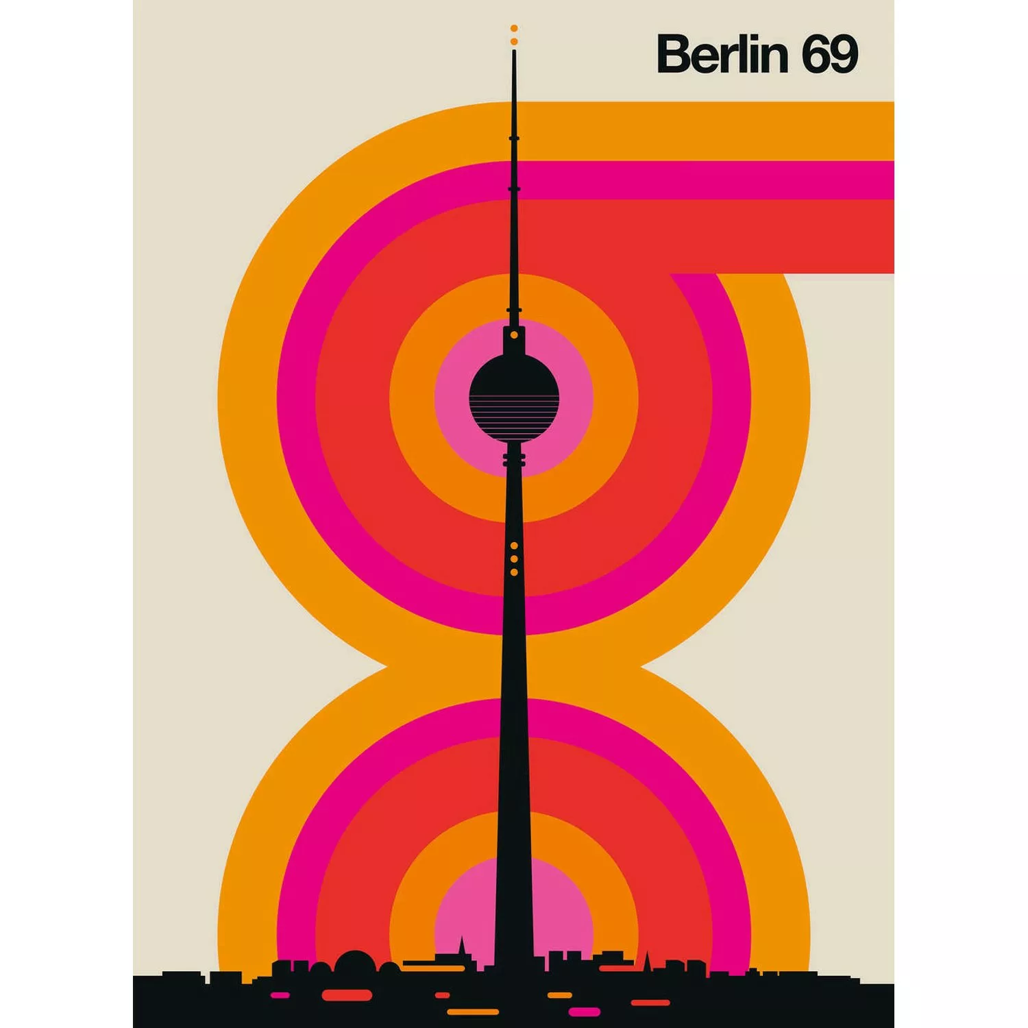 Fototapete Berlin 69 Fernsehturm Rosa Gelb Orange 2,00 m x 2,70 m FSC® günstig online kaufen