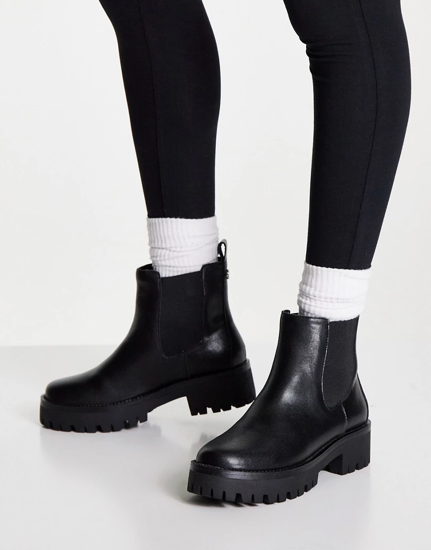 Steve Madden – Karla – Chelsea-Stiefel aus schwarzem Leder mit dicker Sohle günstig online kaufen
